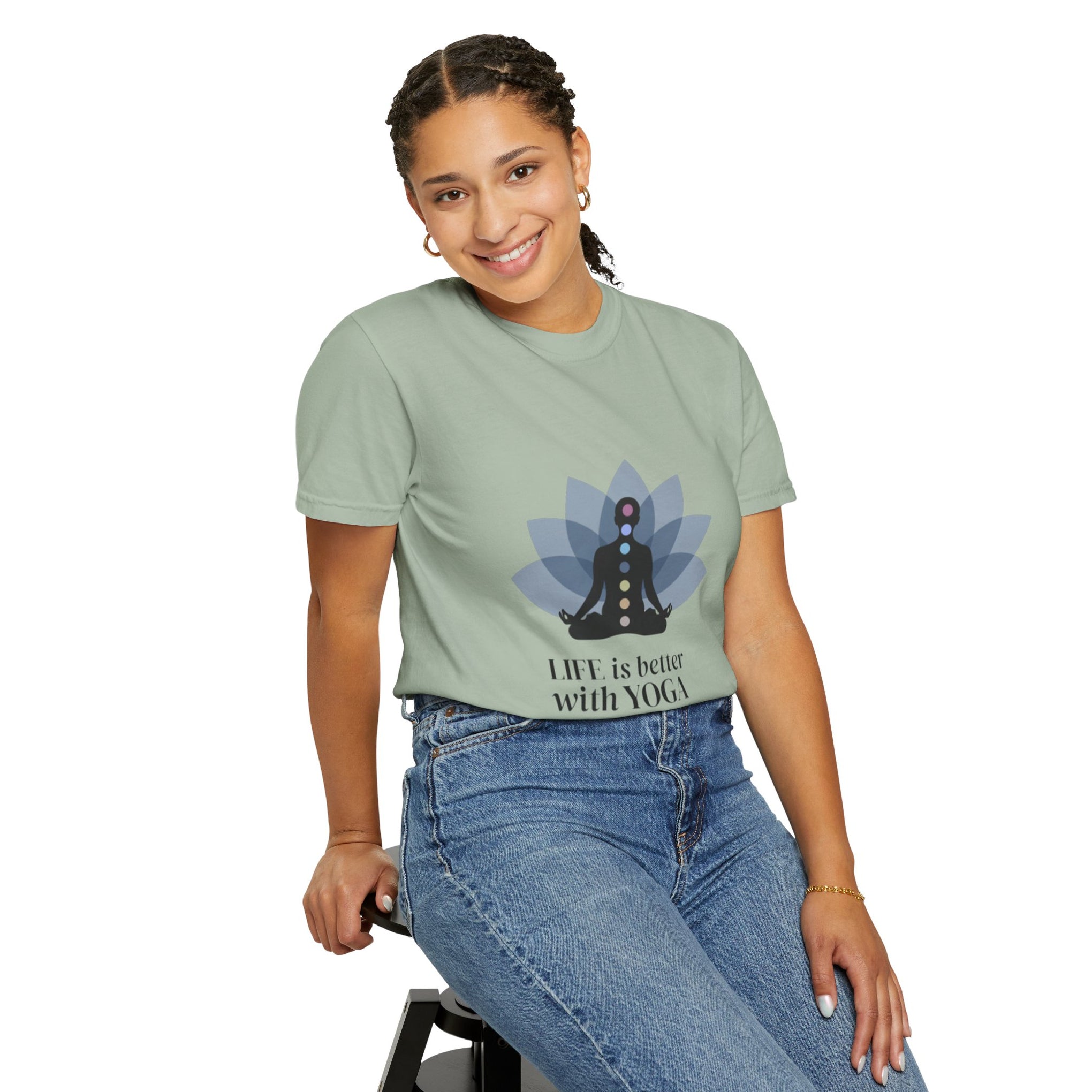 Yoga Chakra T‑Shirt — "Life Is Better With Yoga" Meditation Lotus Tee