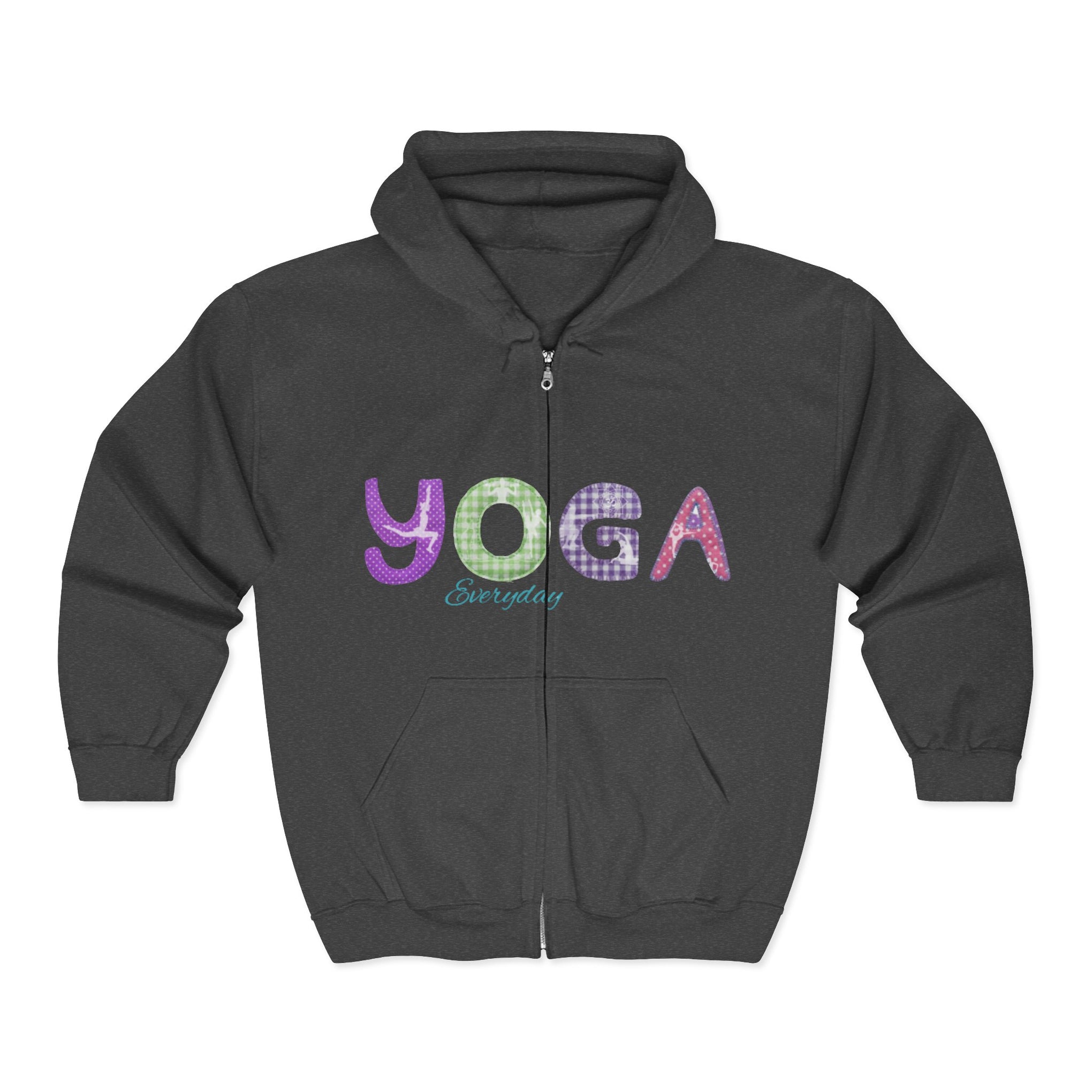 Yoga Everyday Zip Hoodie — Colorful Plaid Lettering Yoga Sweatshirt