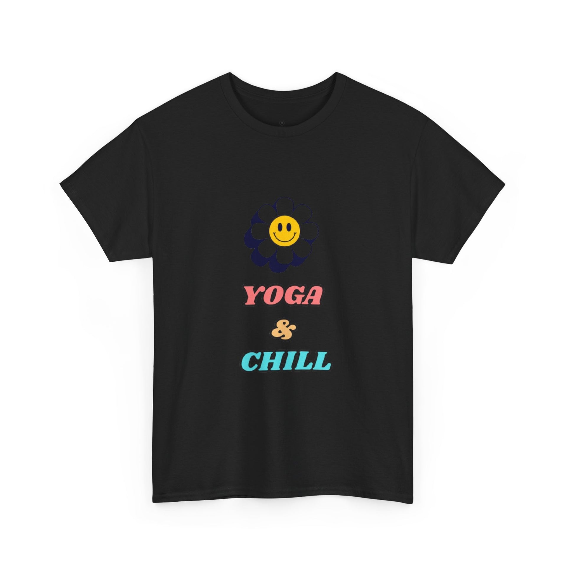 Yoga & Chill T‑Shirt — Smiley Daisy Graphic Tee for Yoga Lovers