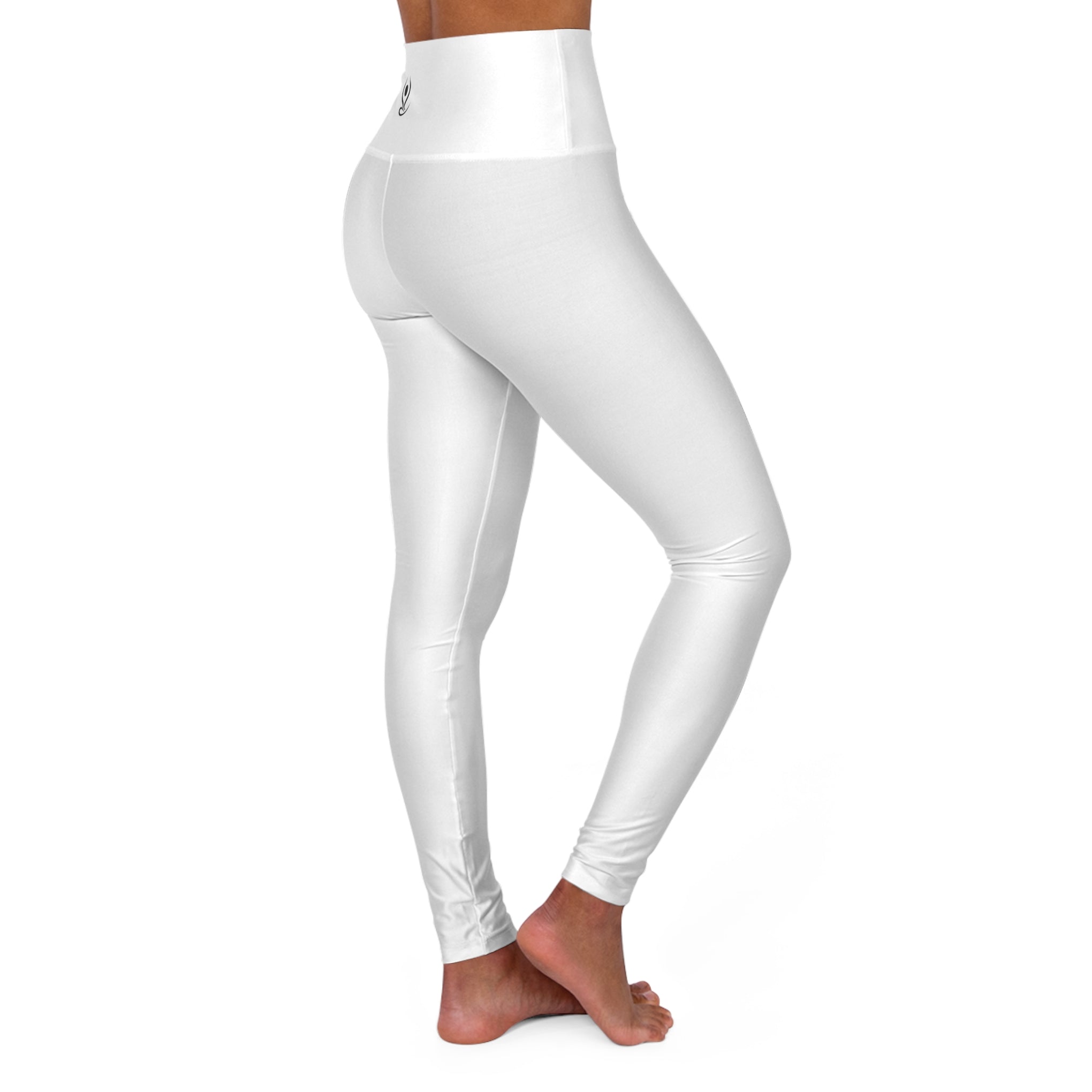 White High-Waisted Yoga Leggings – Minimal Lotus Back Print, Activewear for Yoga & Pilates
