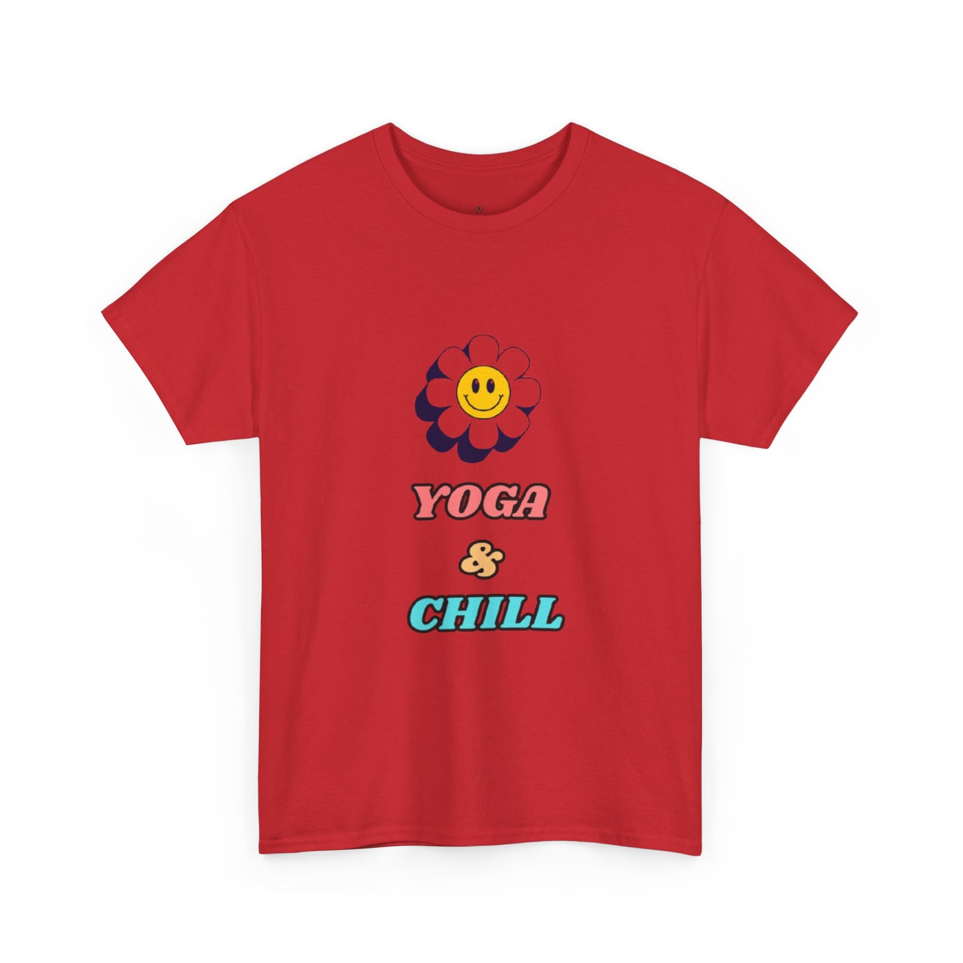 Yoga & Chill T‑Shirt — Smiley Daisy Graphic Tee for Yoga Lovers