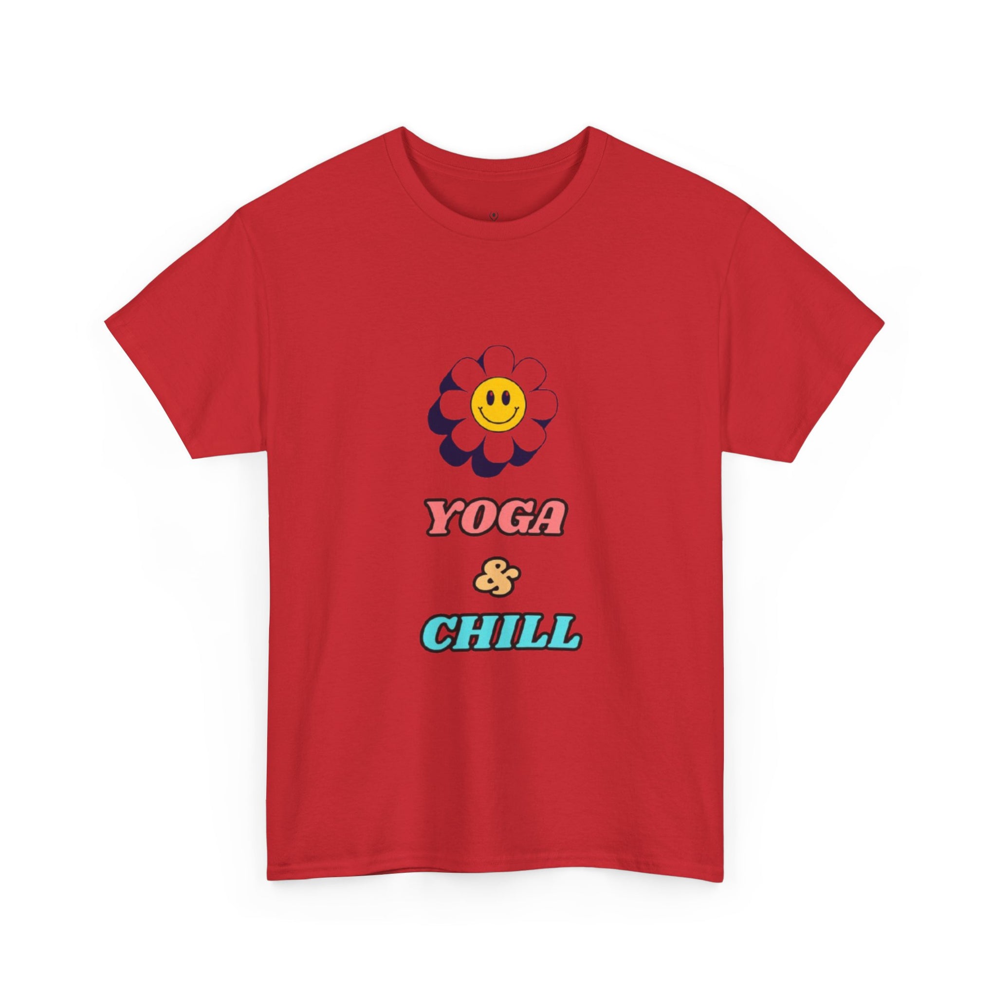 Yoga & Chill T‑Shirt — Smiley Daisy Graphic Tee for Yoga Lovers