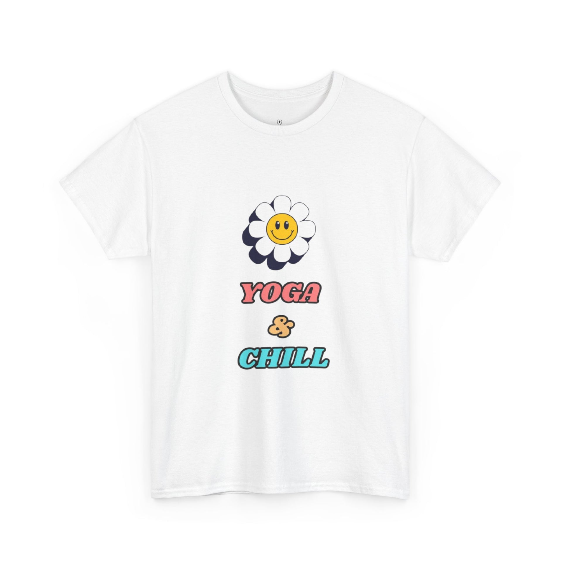 Yoga & Chill T‑Shirt — Smiley Daisy Graphic Tee for Yoga Lovers