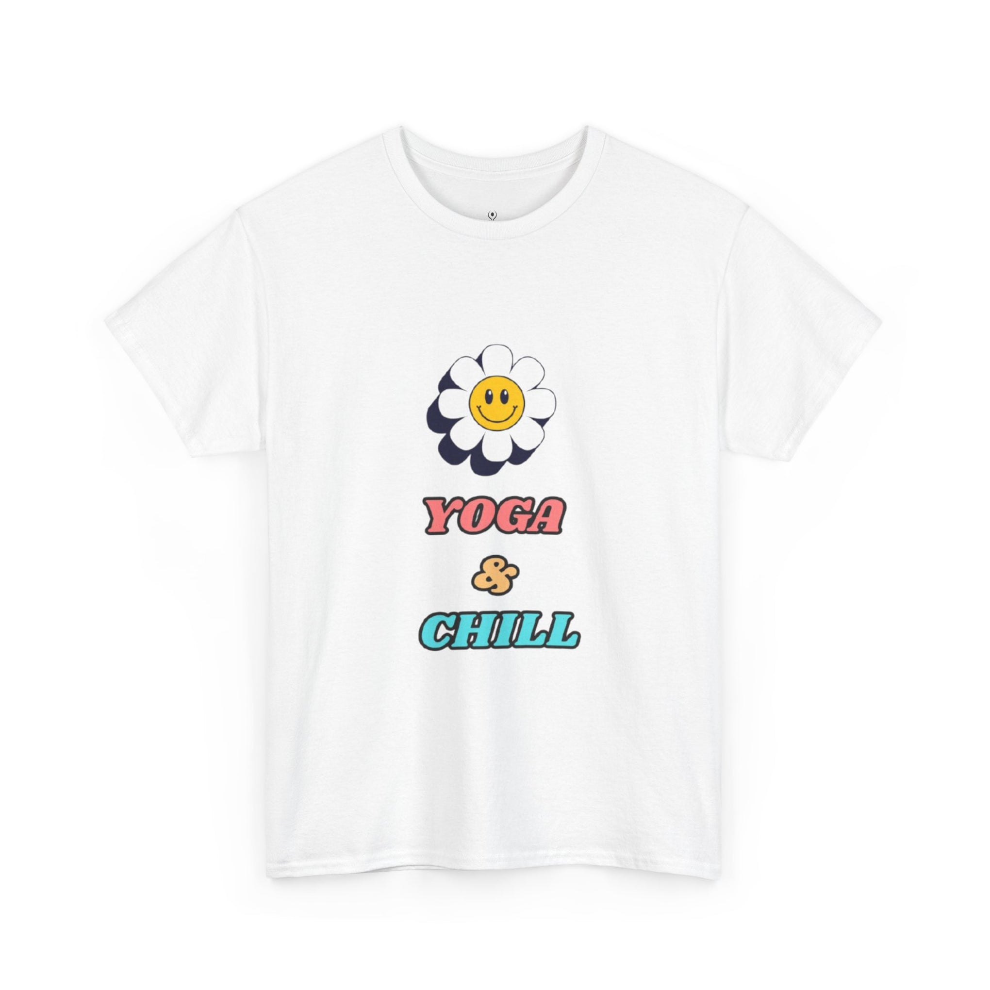 Yoga & Chill T‑Shirt — Smiley Daisy Graphic Tee for Yoga Lovers