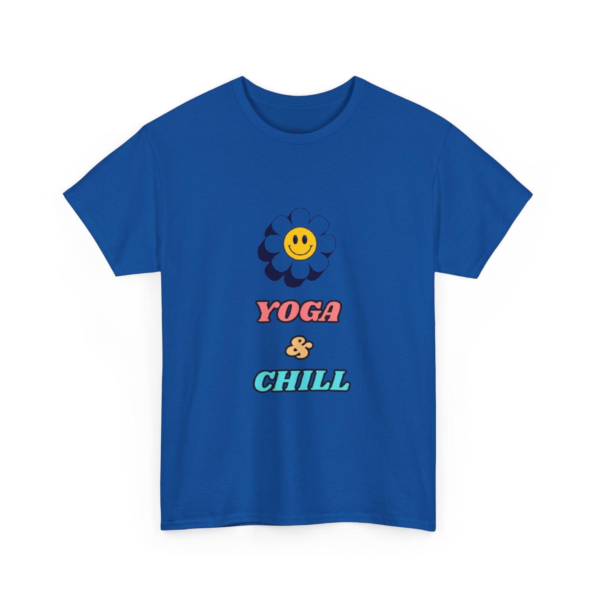 Yoga & Chill T‑Shirt — Smiley Daisy Graphic Tee for Yoga Lovers