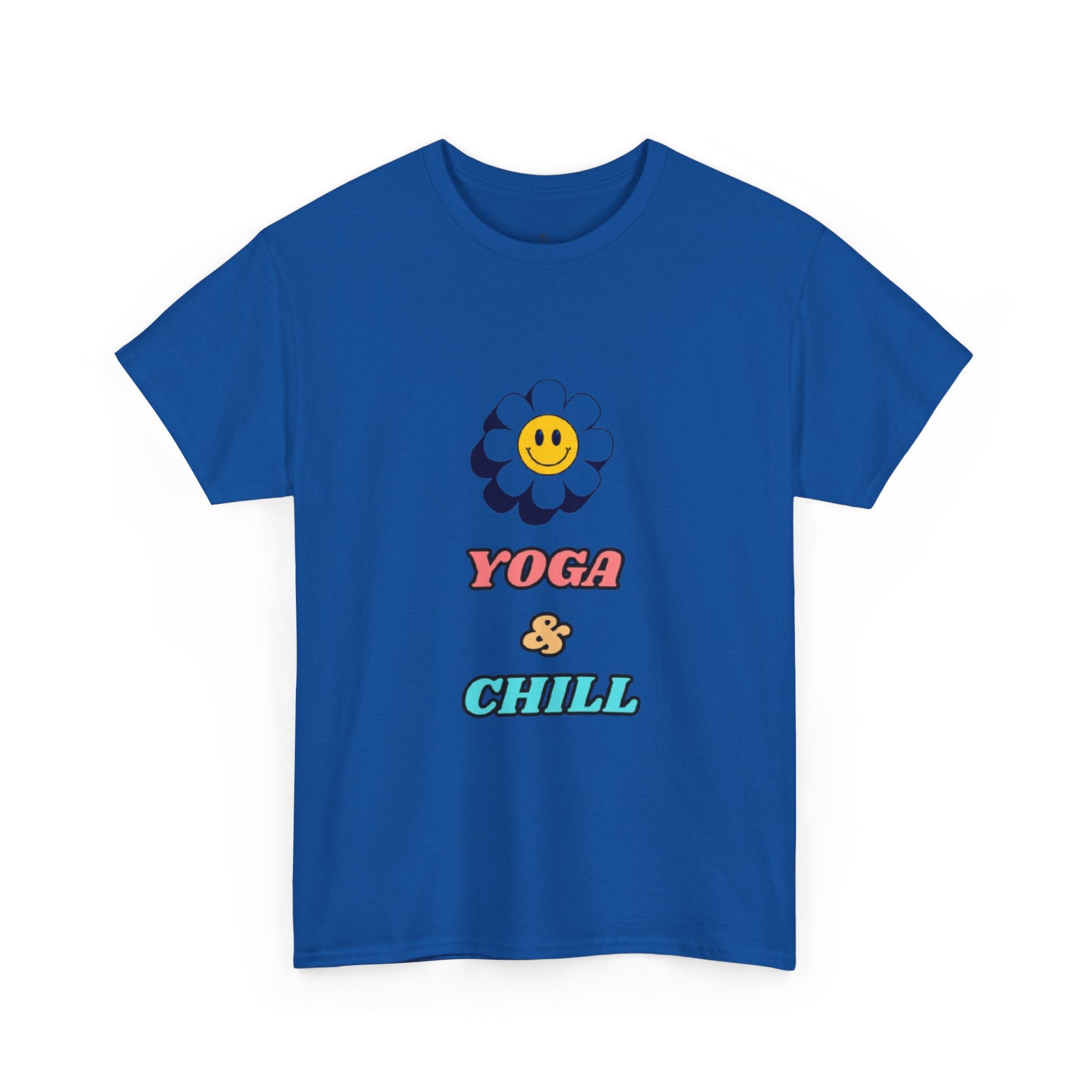 Yoga & Chill T‑Shirt — Smiley Daisy Graphic Tee for Yoga Lovers