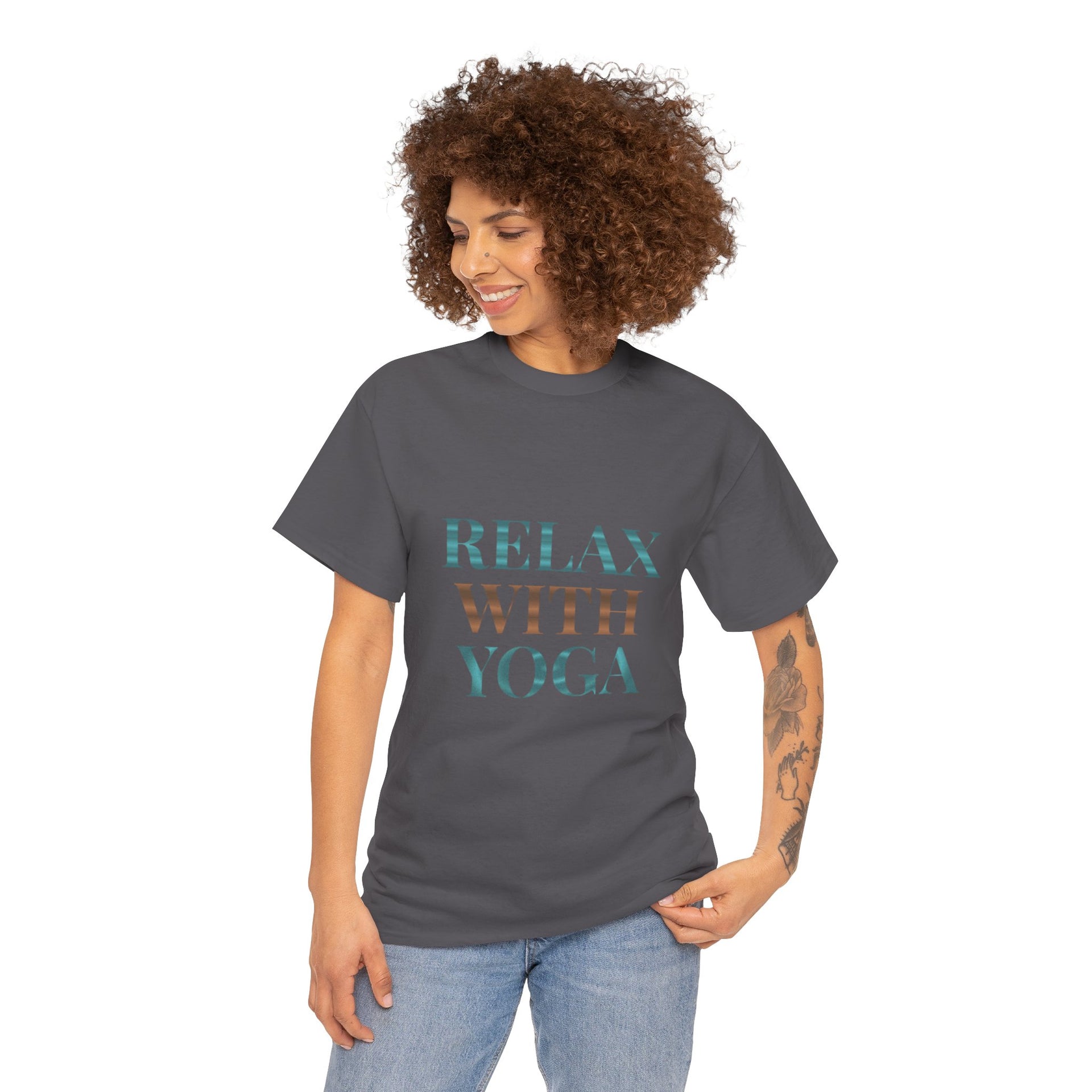 Relax With Yoga T-Shirt — Minimal Wellness Tee for Yogis & Meditation