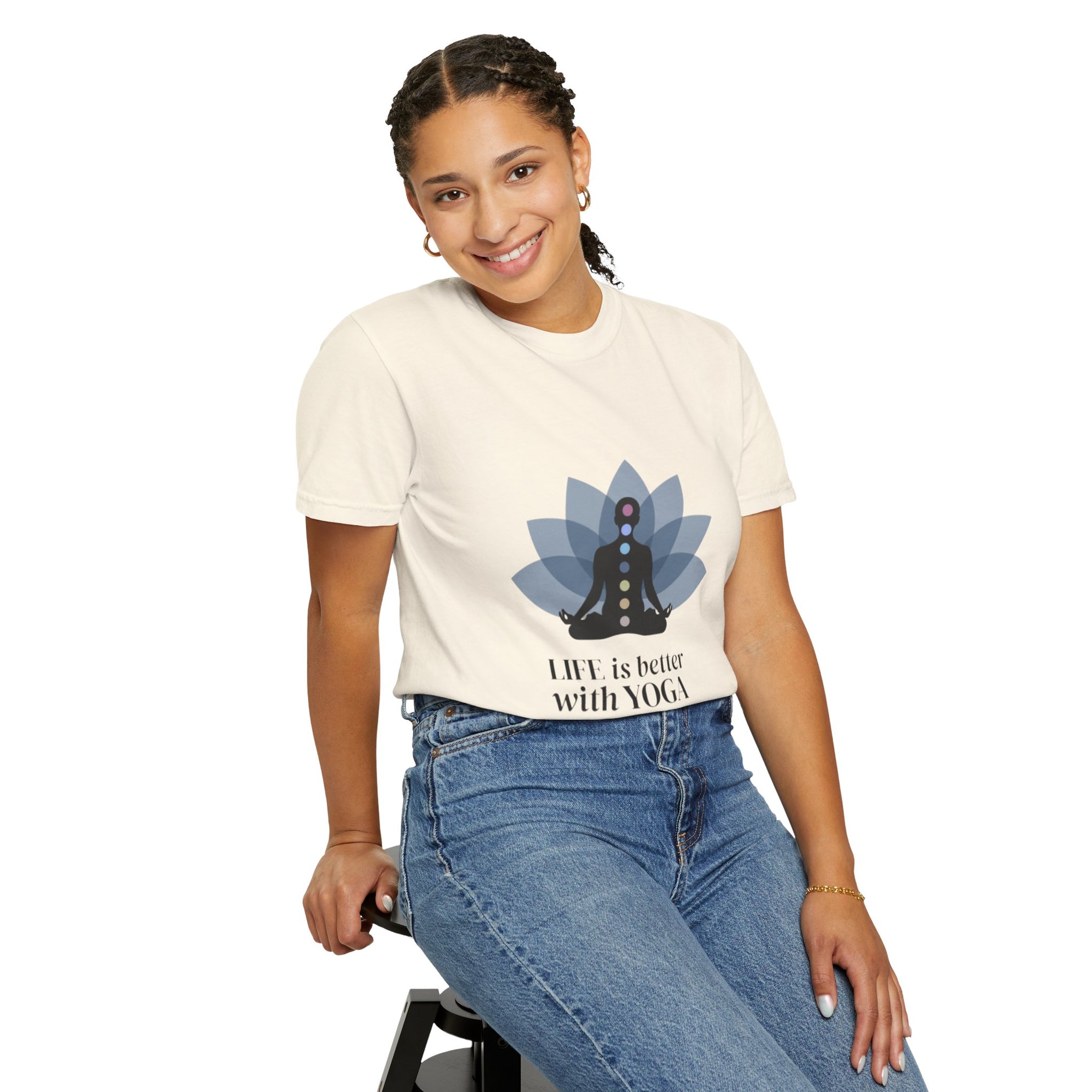 Yoga Chakra T‑Shirt — "Life Is Better With Yoga" Meditation Lotus Tee