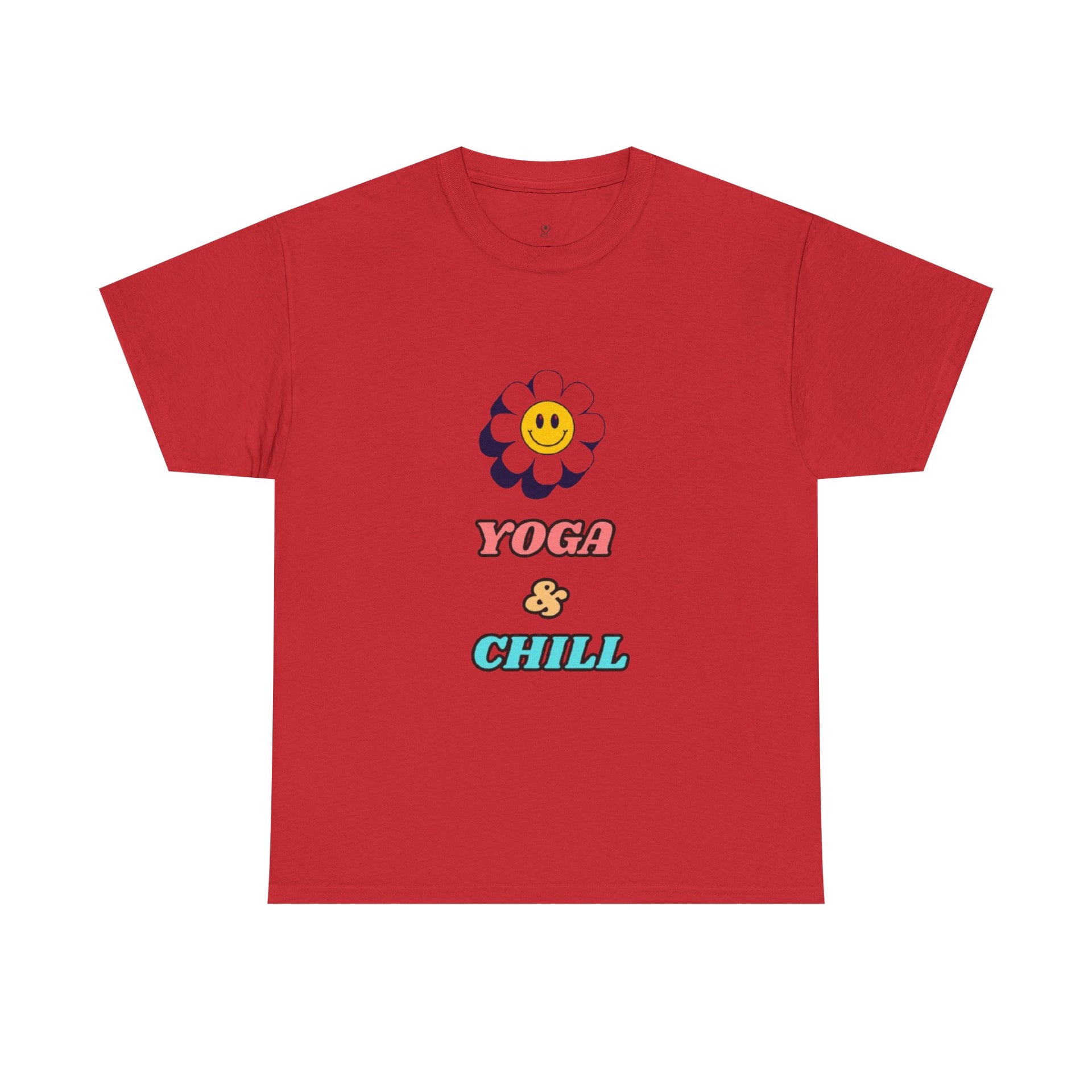 Yoga & Chill T‑Shirt — Smiley Daisy Graphic Tee for Yoga Lovers