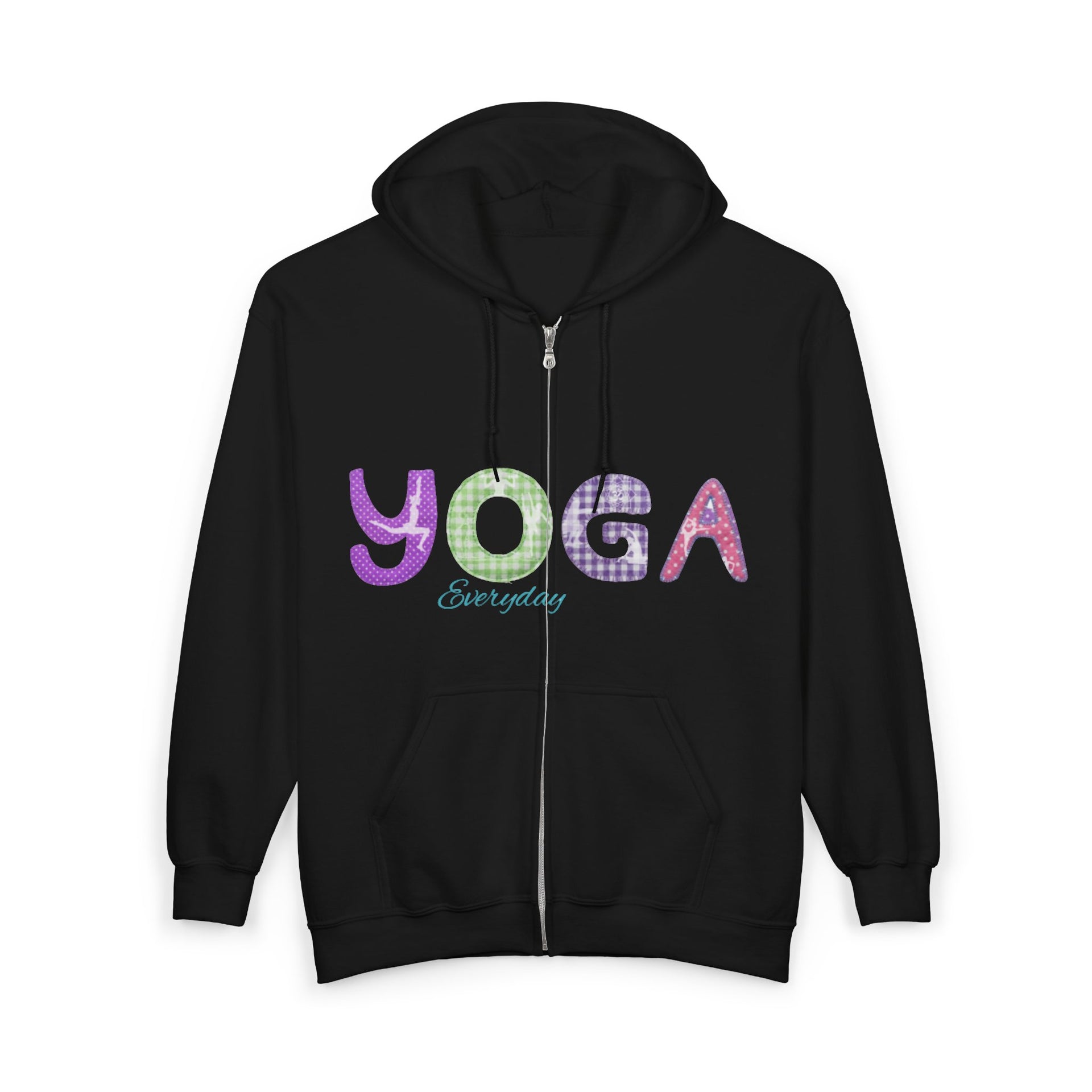 Yoga Everyday Zip Hoodie — Colorful Plaid Lettering Yoga Sweatshirt