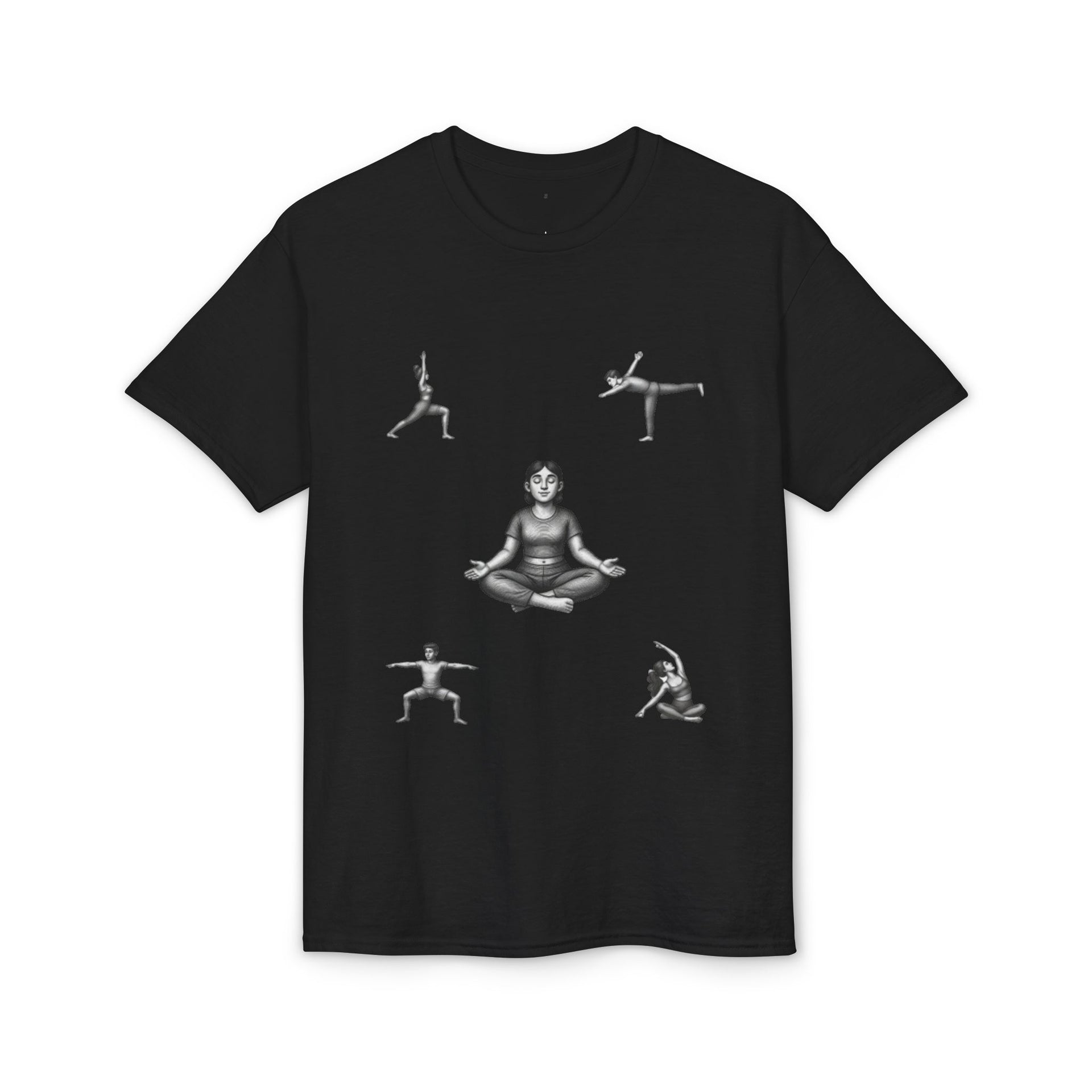 Yoga Poses T-Shirt — Meditating Figure with Asanas Graphic Tee