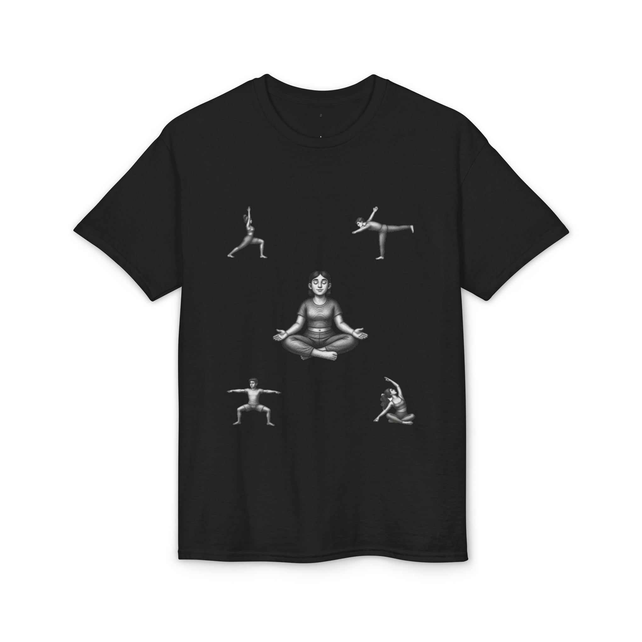 Yoga Poses T-Shirt — Meditating Figure with Asanas Graphic Tee