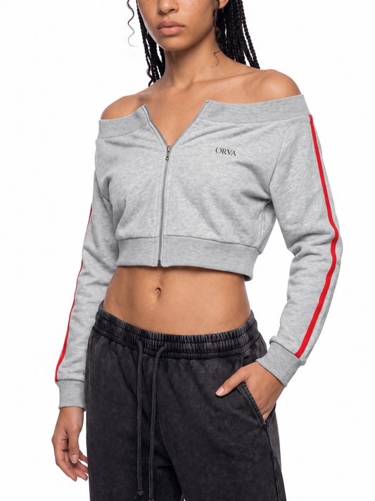 Women's Off-Shoulder Full Zip Hoodie
