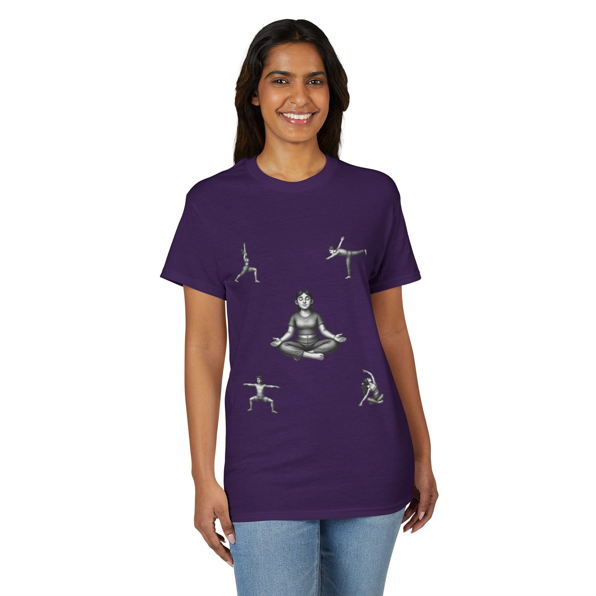 Yoga Poses T-Shirt — Meditating Figure with Asanas Graphic Tee