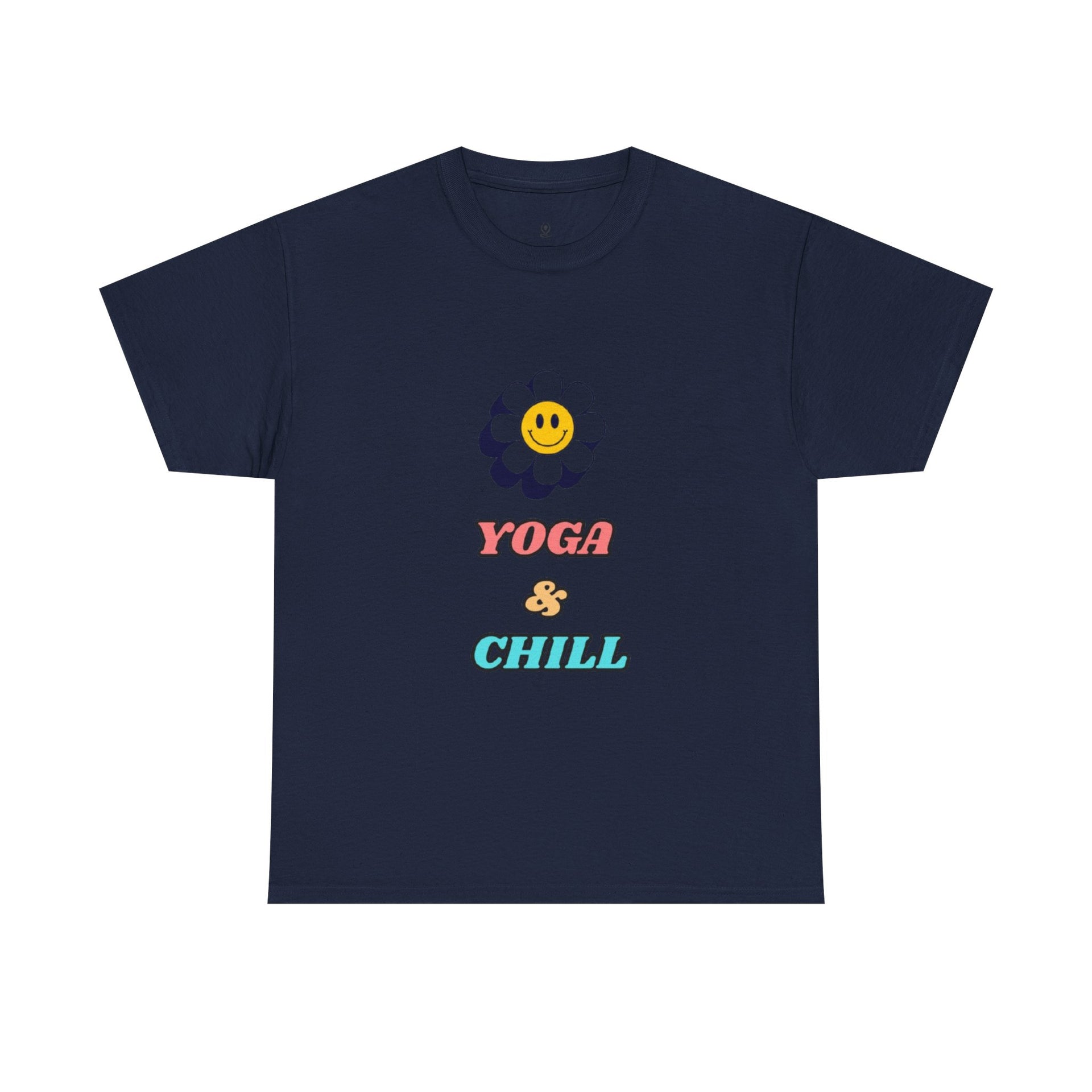 Yoga & Chill T‑Shirt — Smiley Daisy Graphic Tee for Yoga Lovers