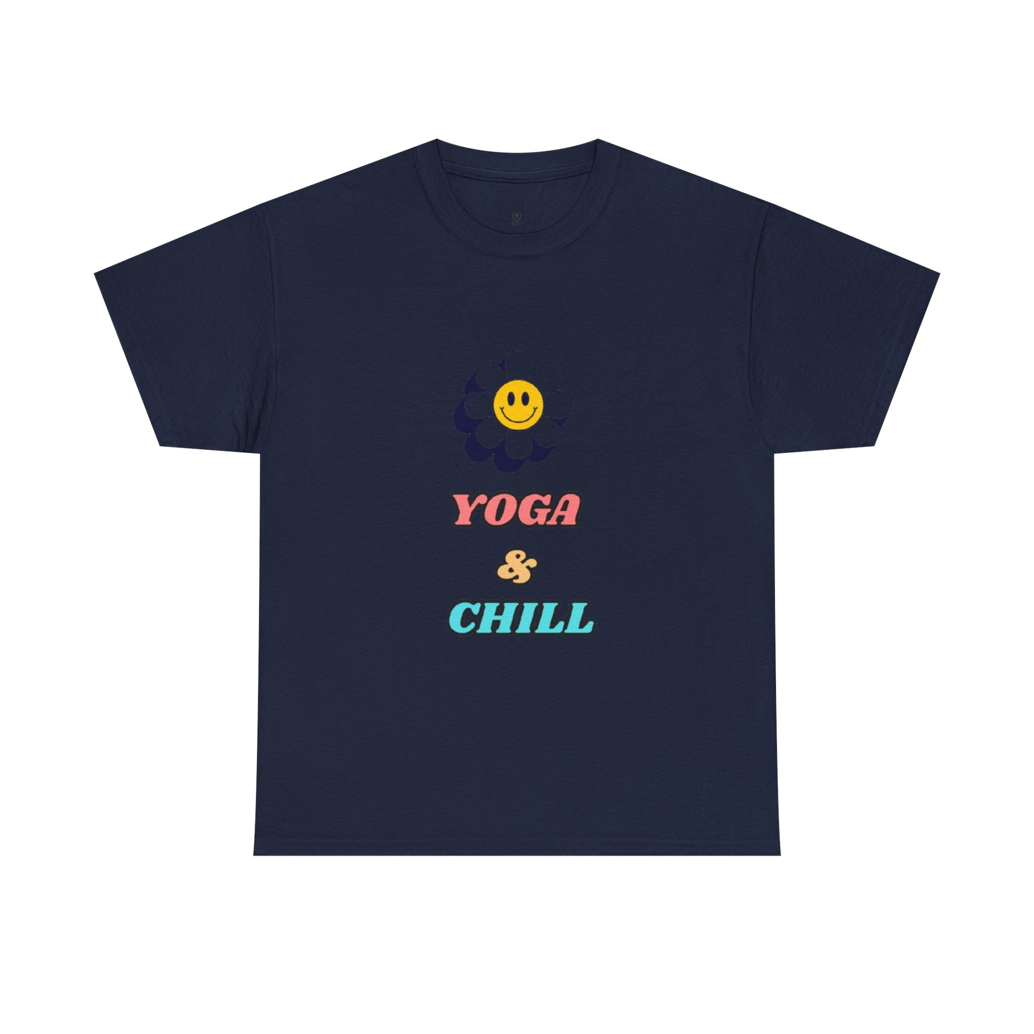 Yoga & Chill T‑Shirt — Smiley Daisy Graphic Tee for Yoga Lovers