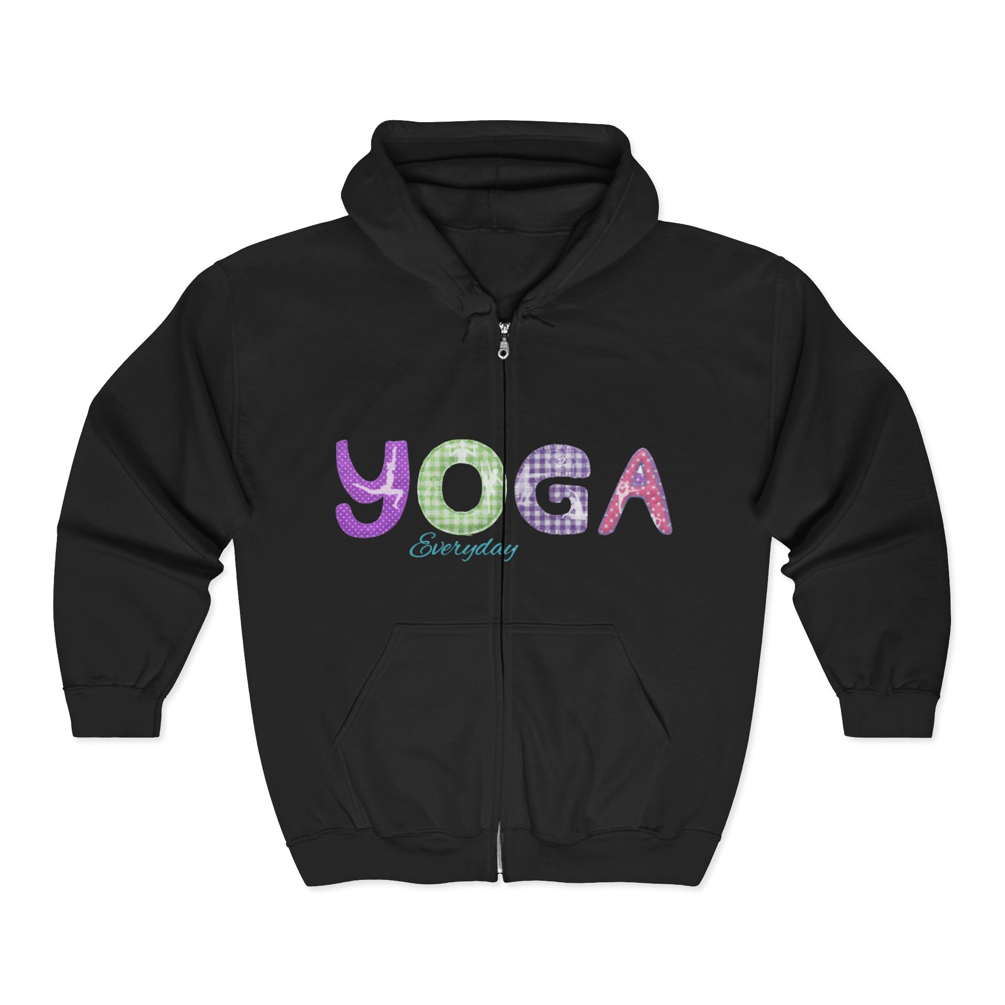 Yoga Everyday Zip Hoodie — Colorful Plaid Lettering Yoga Sweatshirt