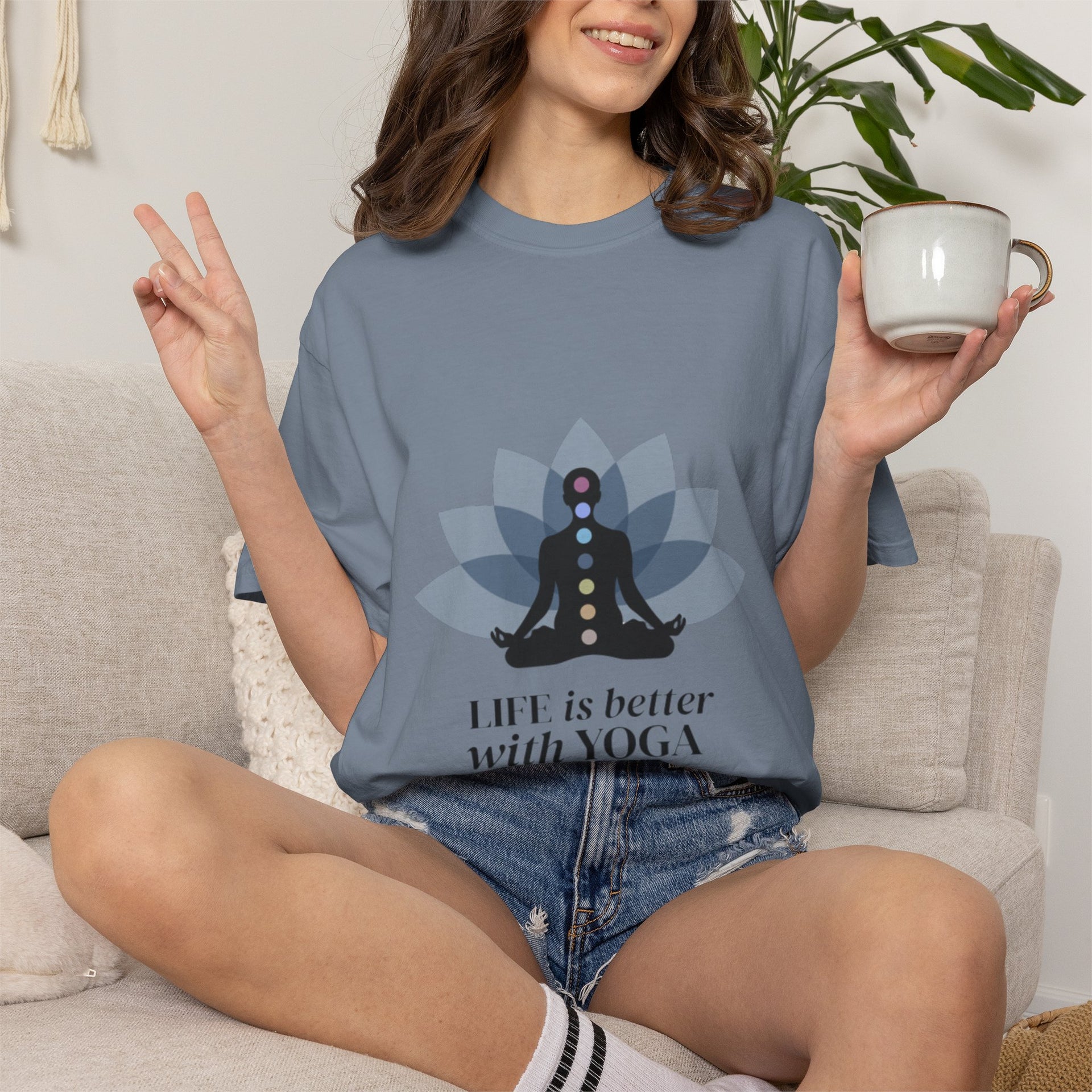 Yoga Chakra T‑Shirt — "Life Is Better With Yoga" Meditation Lotus Tee