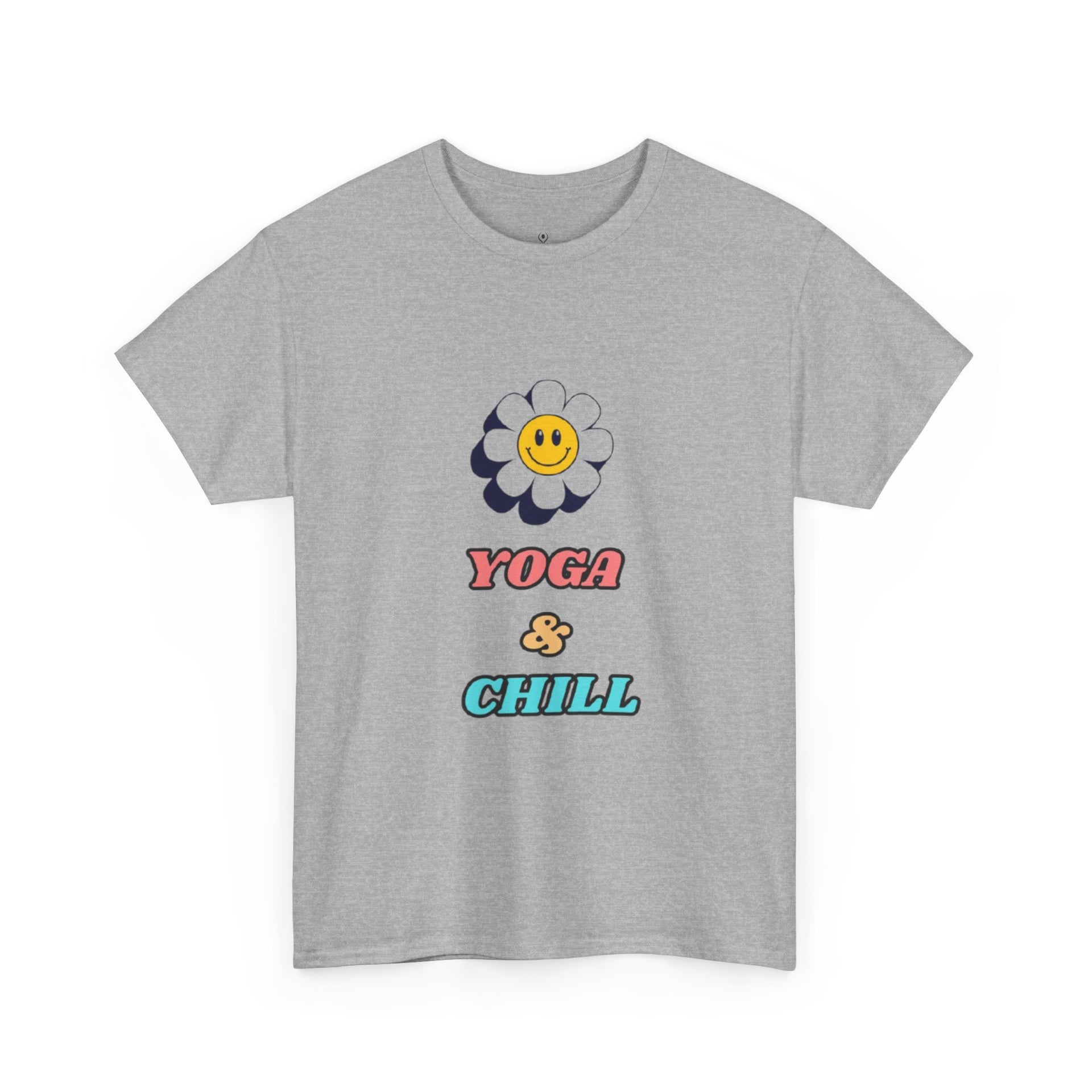 Yoga & Chill T‑Shirt — Smiley Daisy Graphic Tee for Yoga Lovers