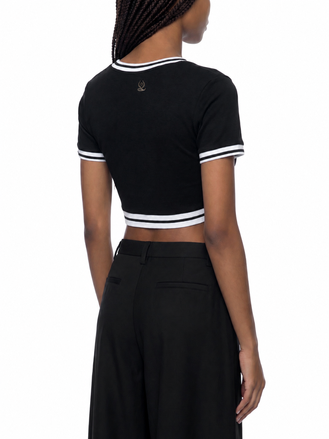 Women's Color Block V-Neck Crop T-Shirt
