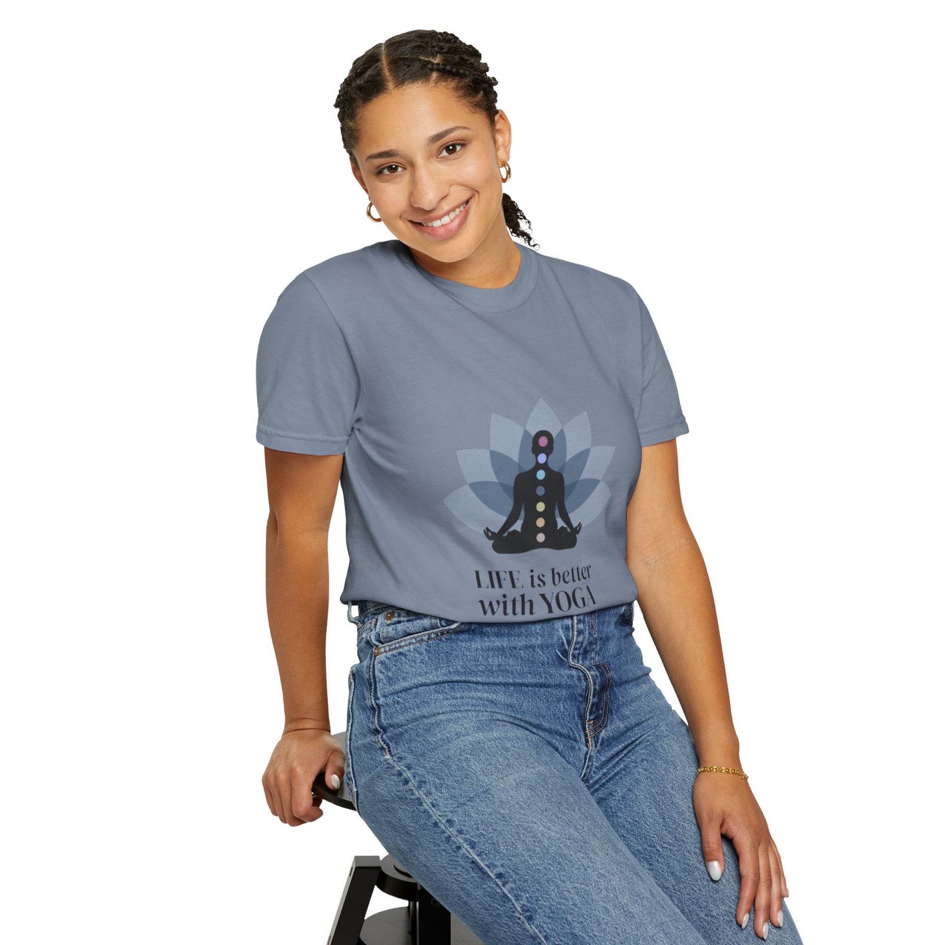 Yoga Chakra T‑Shirt — "Life Is Better With Yoga" Meditation Lotus Tee