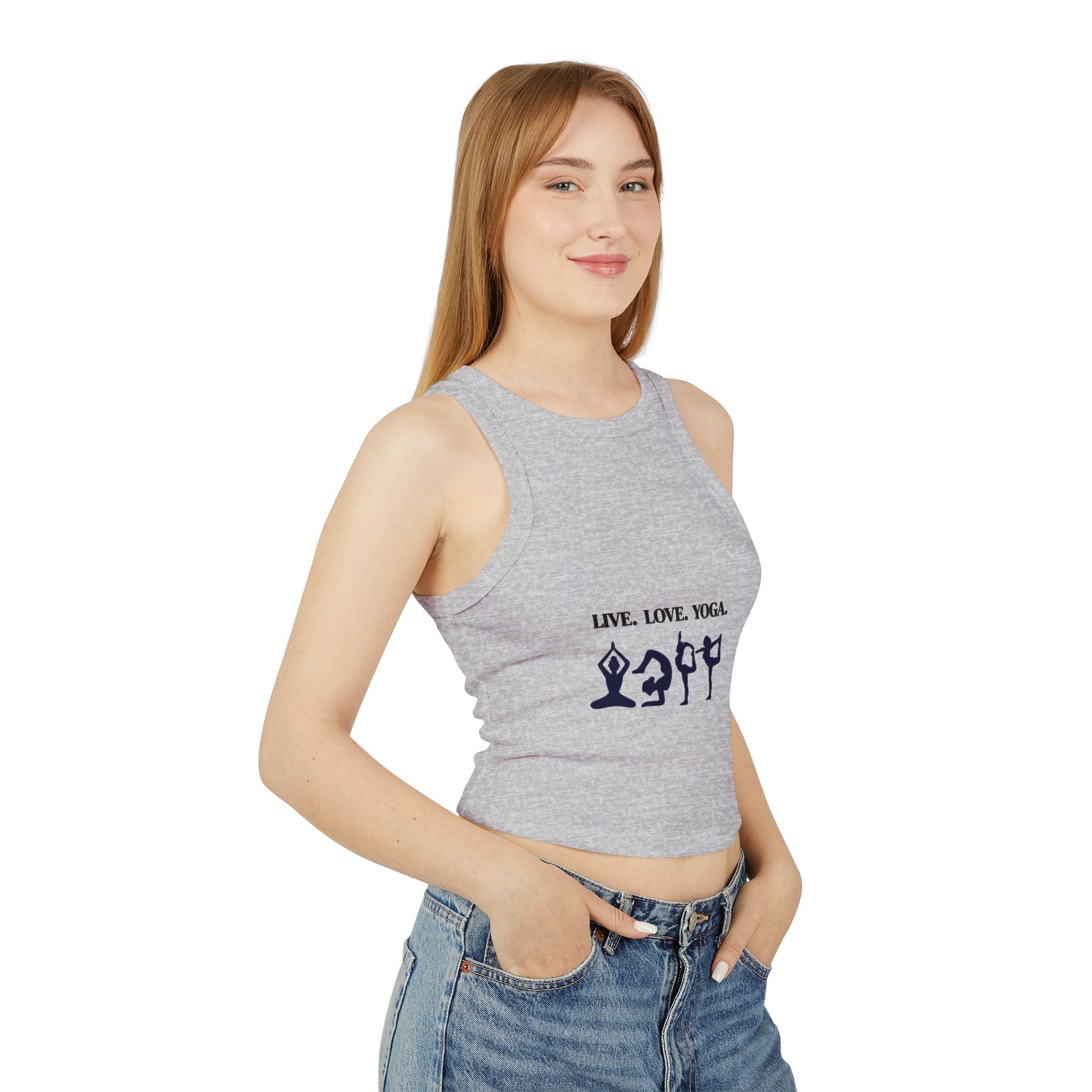 Yoga Crop Tank — "Live. Love. Yoga." Racerback Tank Top for Women