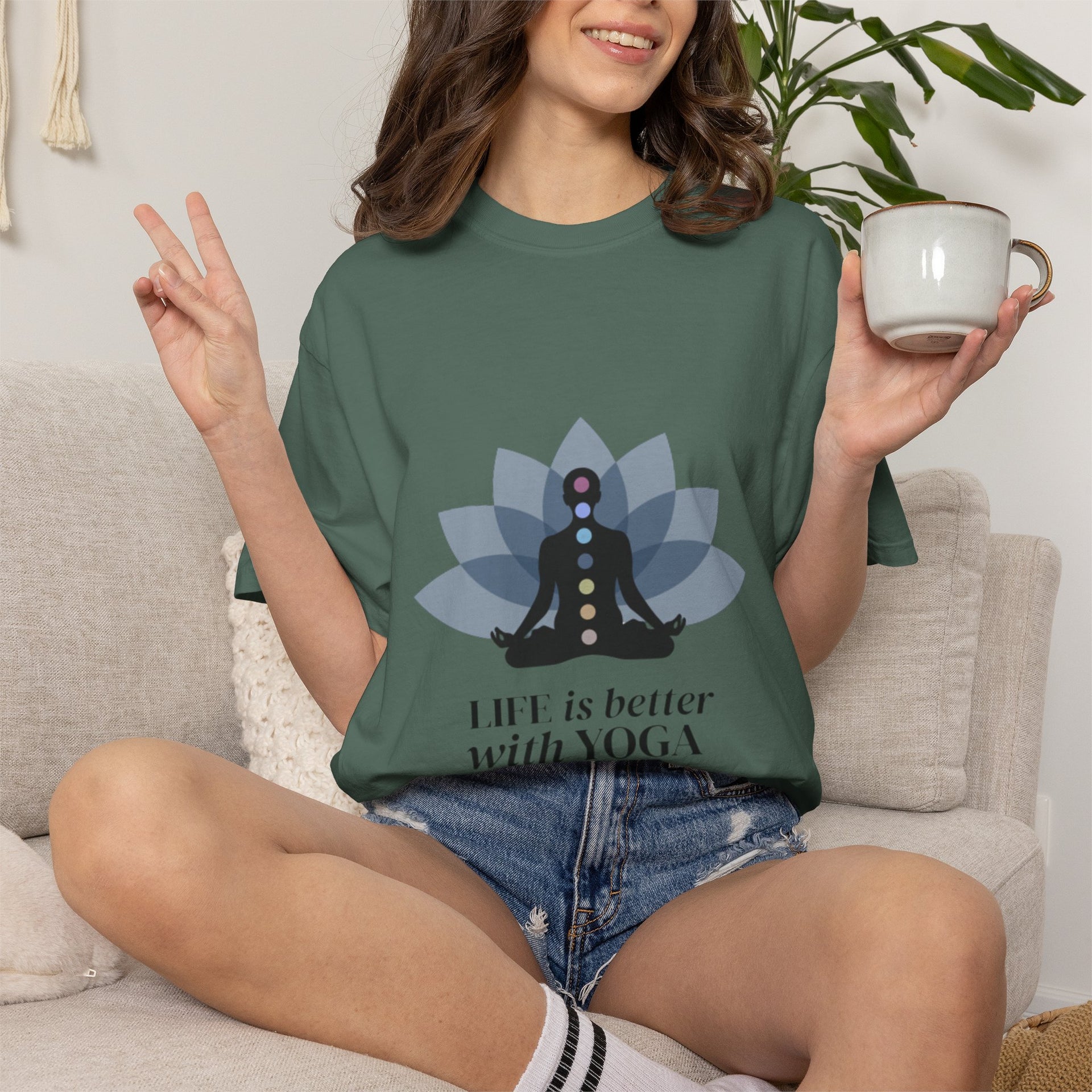 Yoga Chakra T‑Shirt — "Life Is Better With Yoga" Meditation Lotus Tee