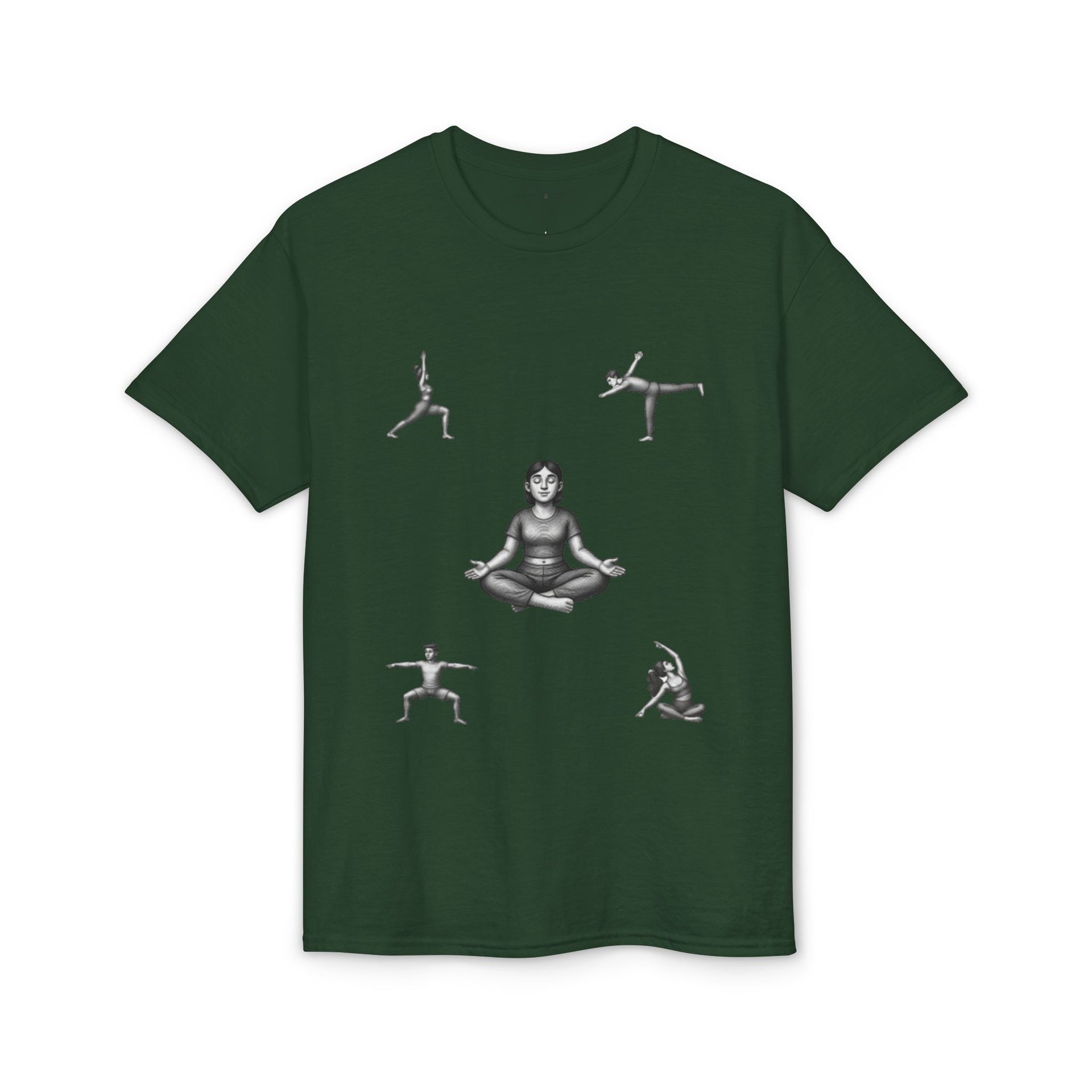 Yoga Poses T-Shirt — Meditating Figure with Asanas Graphic Tee