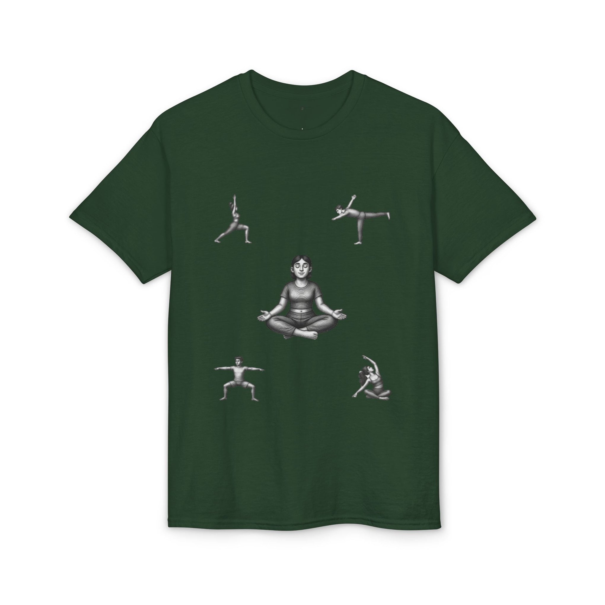 Yoga Poses T-Shirt — Meditating Figure with Asanas Graphic Tee