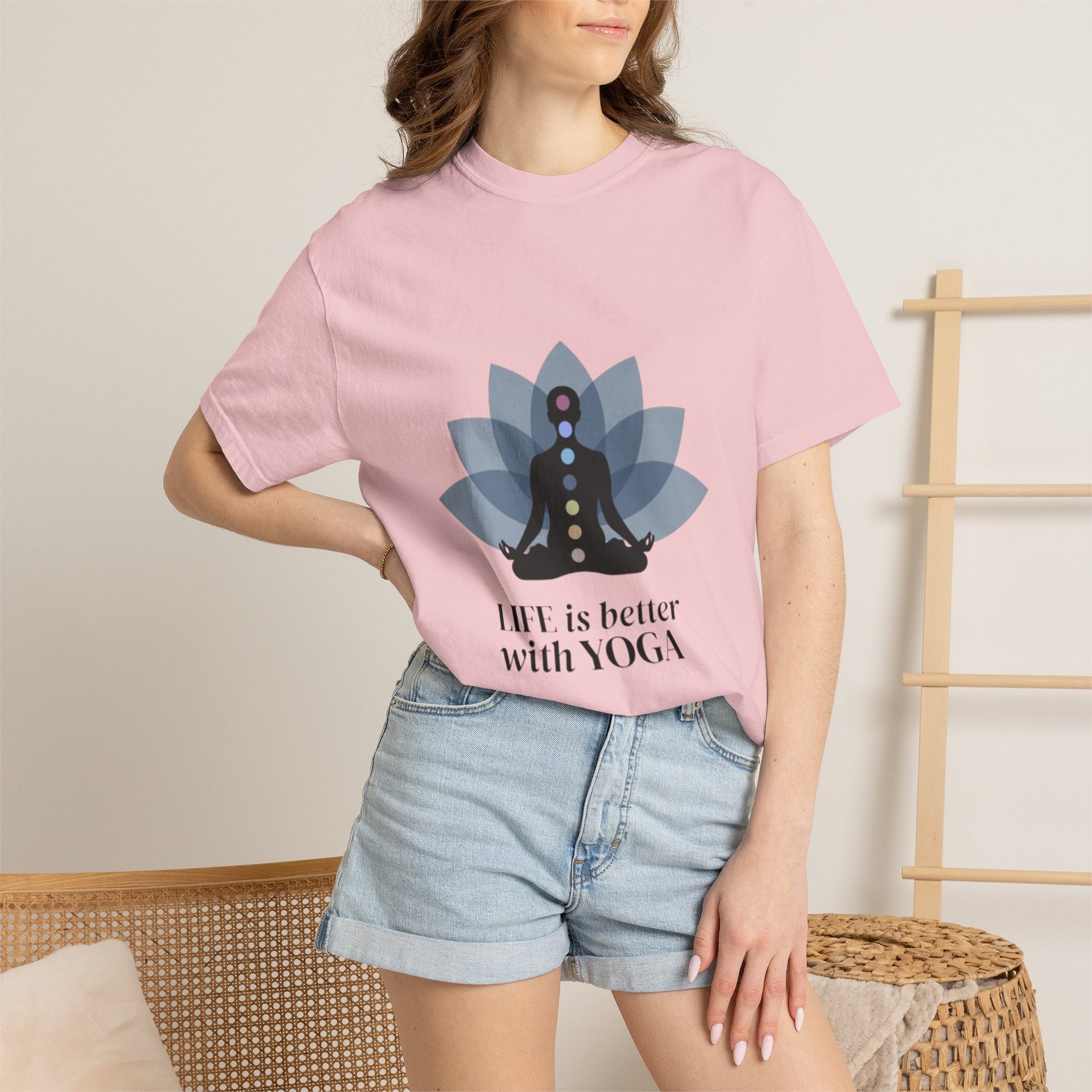 Yoga Chakra T‑Shirt — "Life Is Better With Yoga" Meditation Lotus Tee