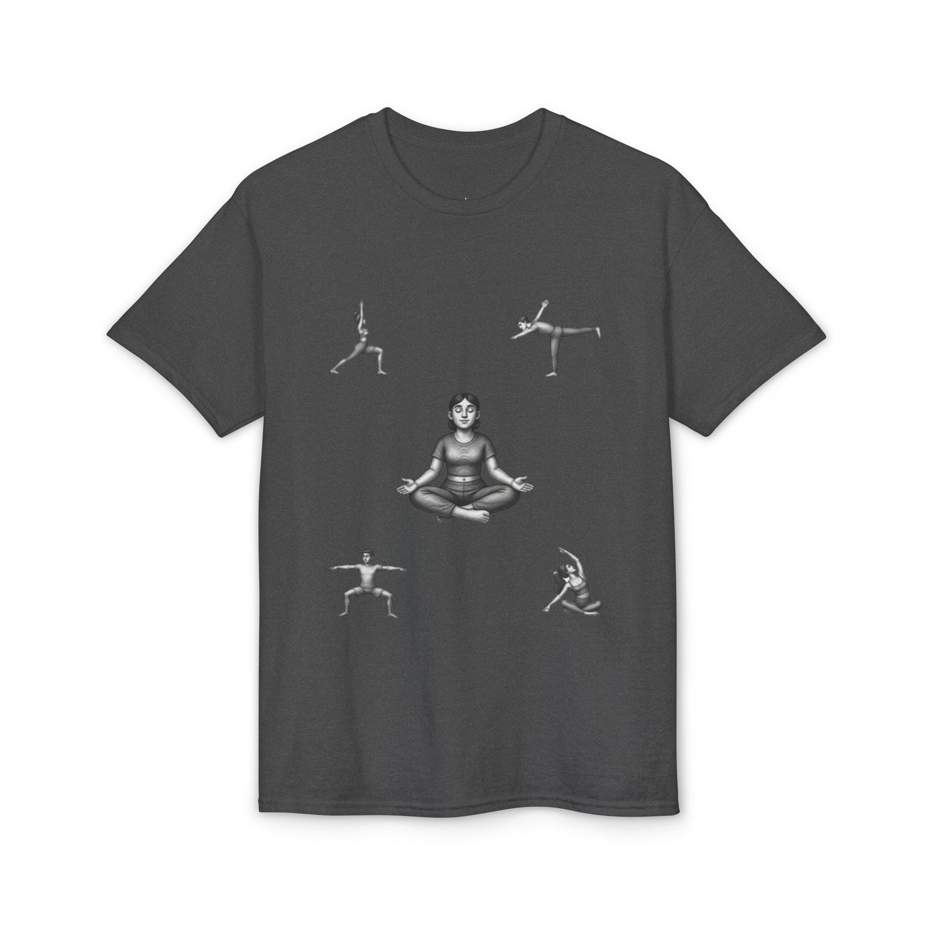 Yoga Poses T-Shirt — Meditating Figure with Asanas Graphic Tee