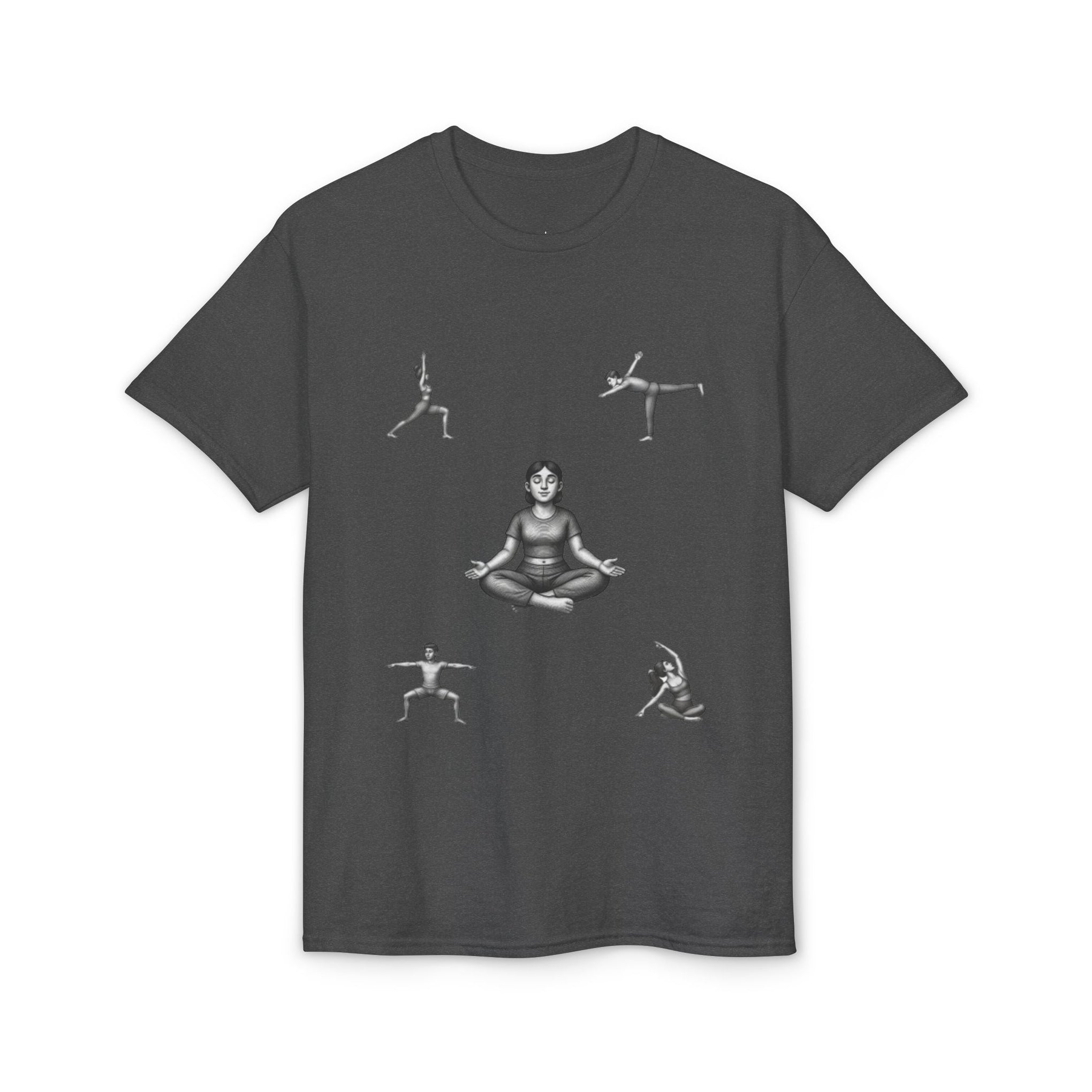 Yoga Poses T-Shirt — Meditating Figure with Asanas Graphic Tee