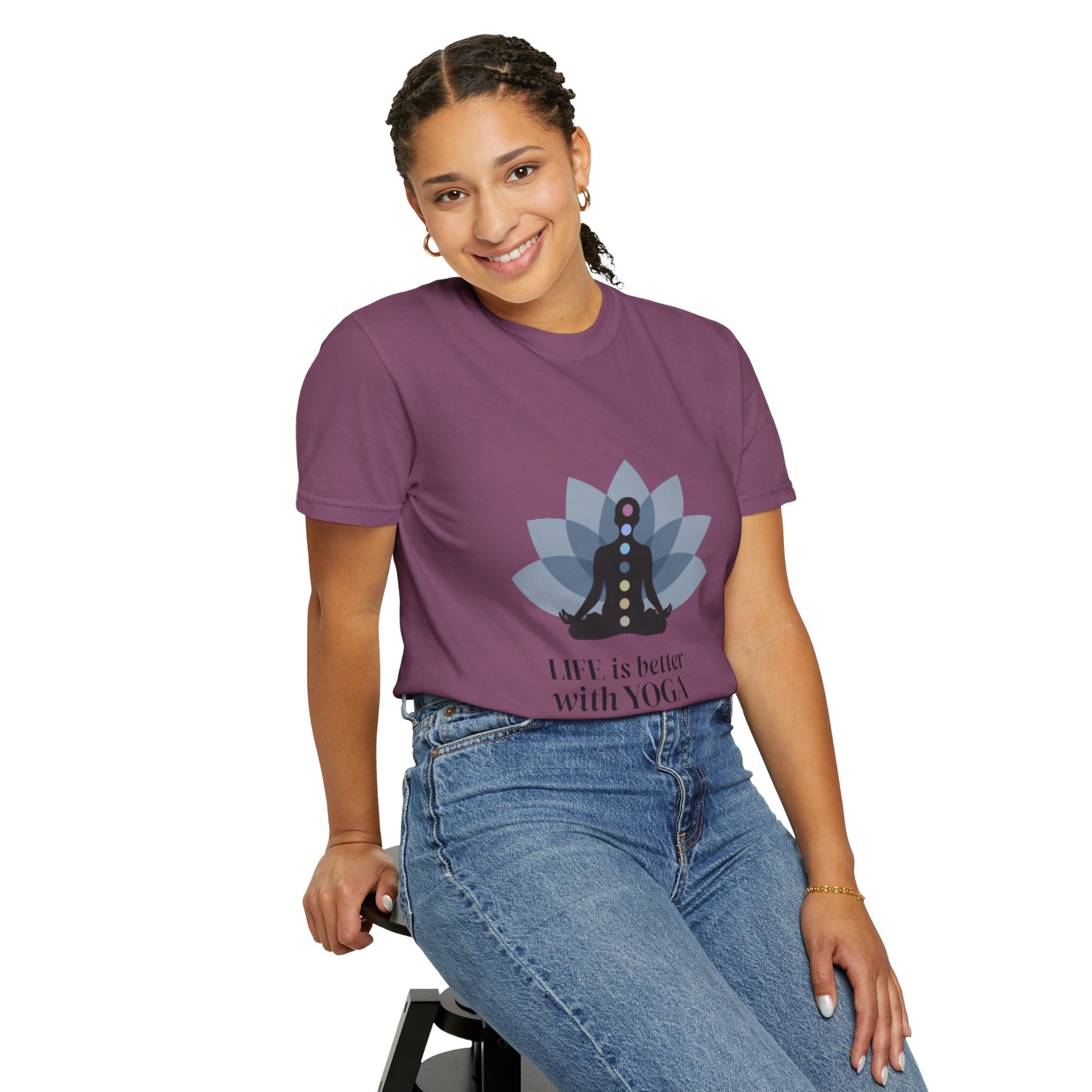 Yoga Chakra T‑Shirt — "Life Is Better With Yoga" Meditation Lotus Tee