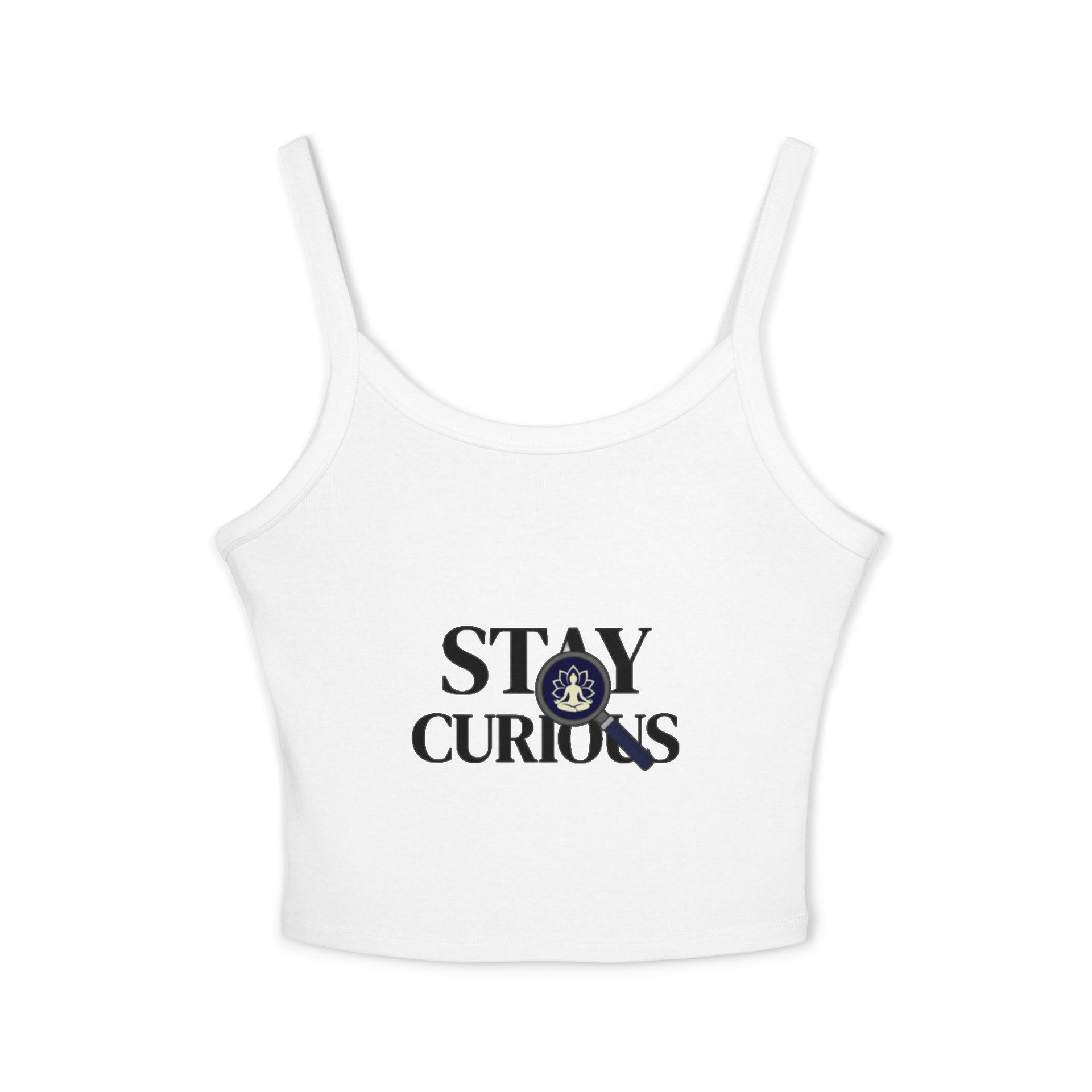 Stay Curious Crop Tank Top — Women's Spaghetti Strap Graphic Tank
