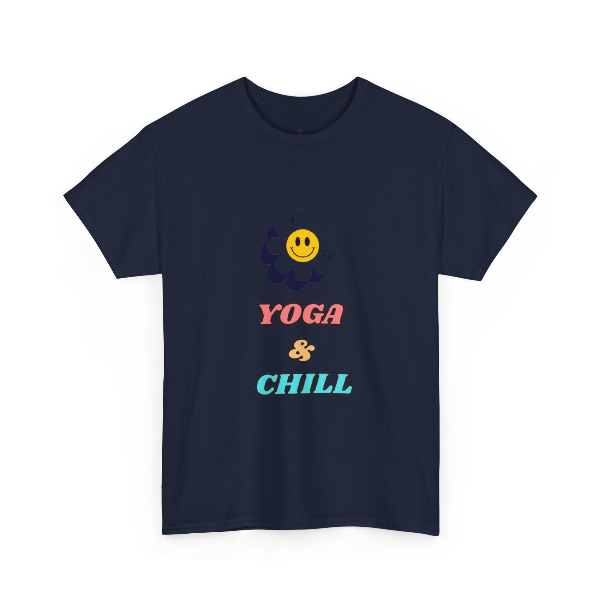Yoga & Chill T‑Shirt — Smiley Daisy Graphic Tee for Yoga Lovers