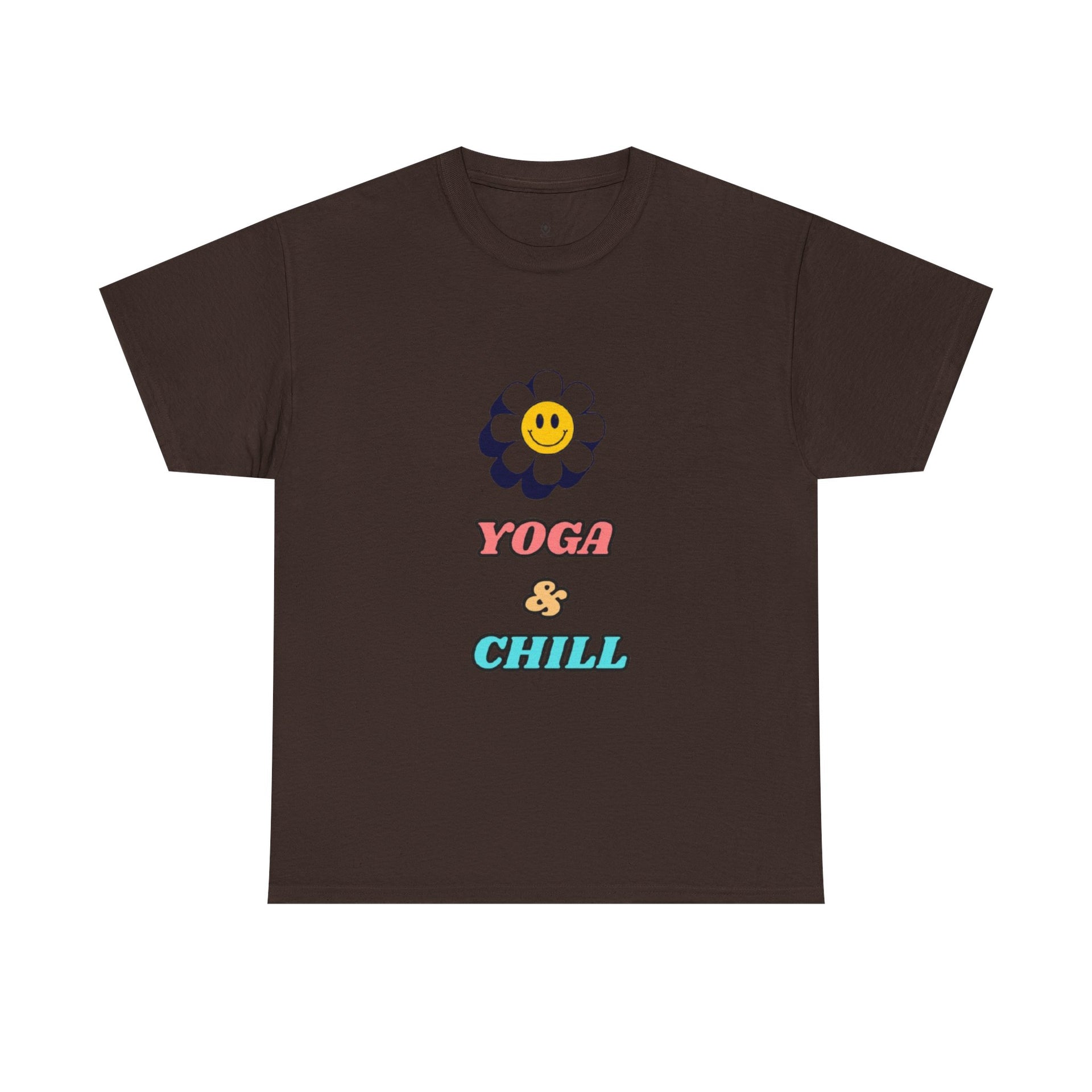 Yoga & Chill T‑Shirt — Smiley Daisy Graphic Tee for Yoga Lovers