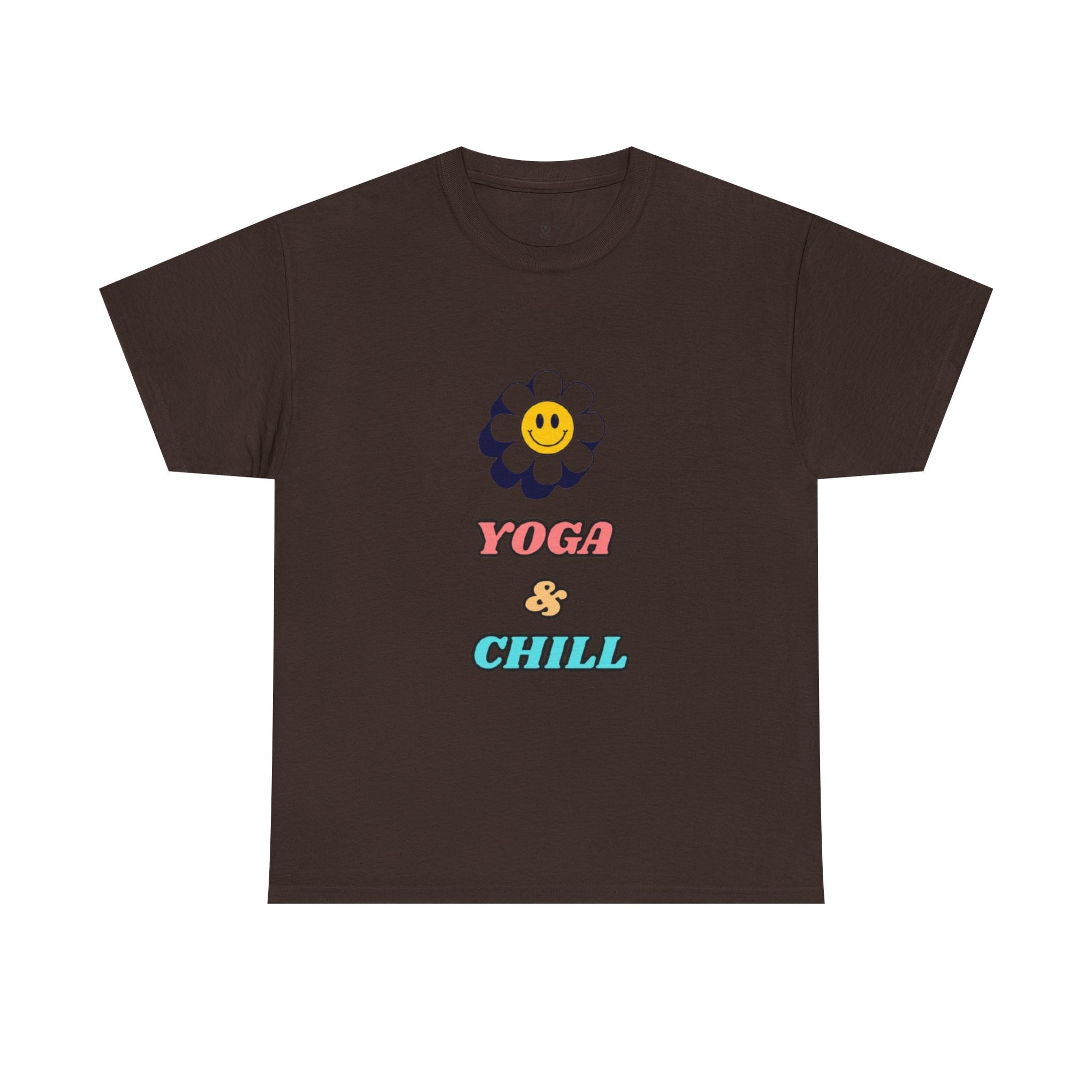 Yoga & Chill T‑Shirt — Smiley Daisy Graphic Tee for Yoga Lovers
