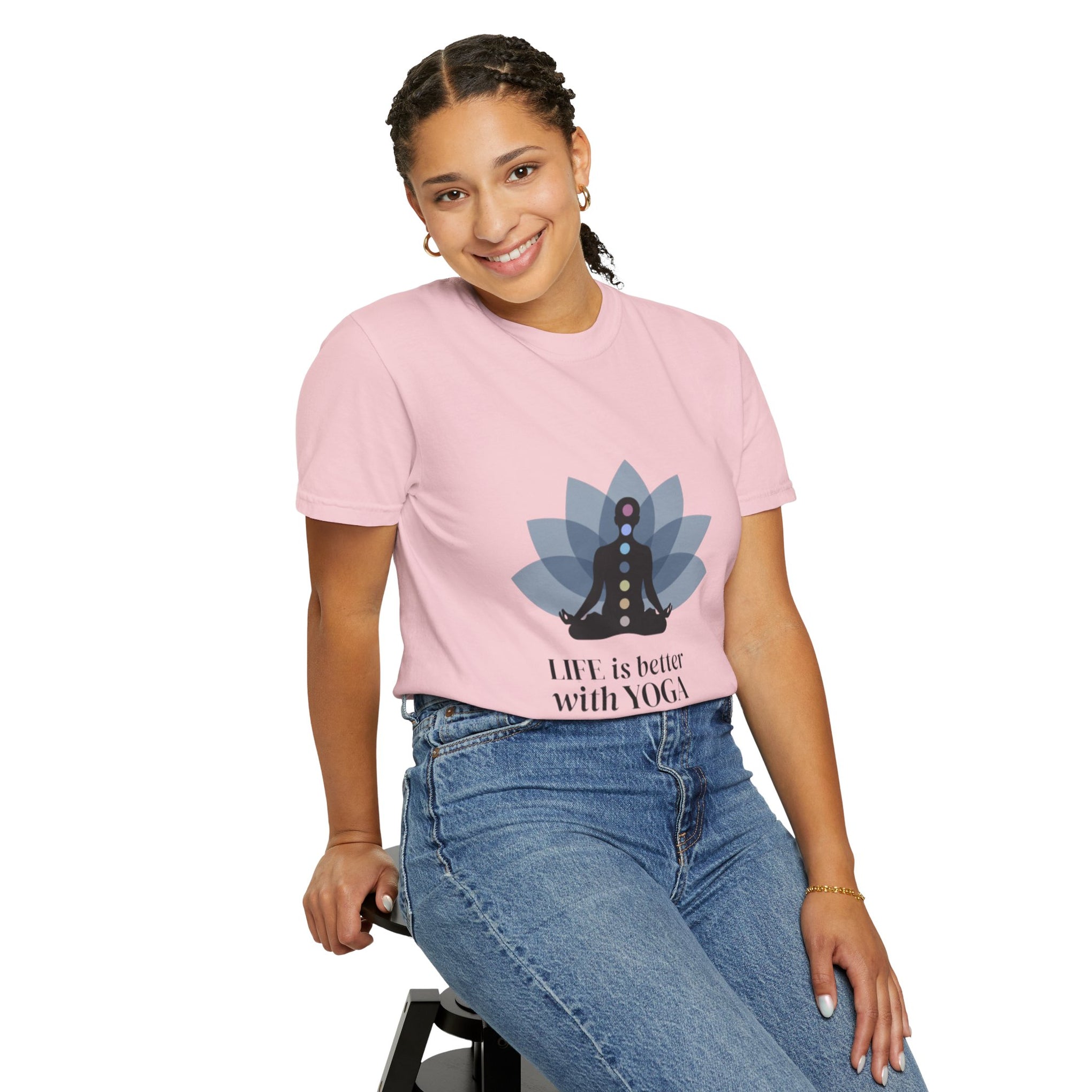 Yoga Chakra T‑Shirt — "Life Is Better With Yoga" Meditation Lotus Tee