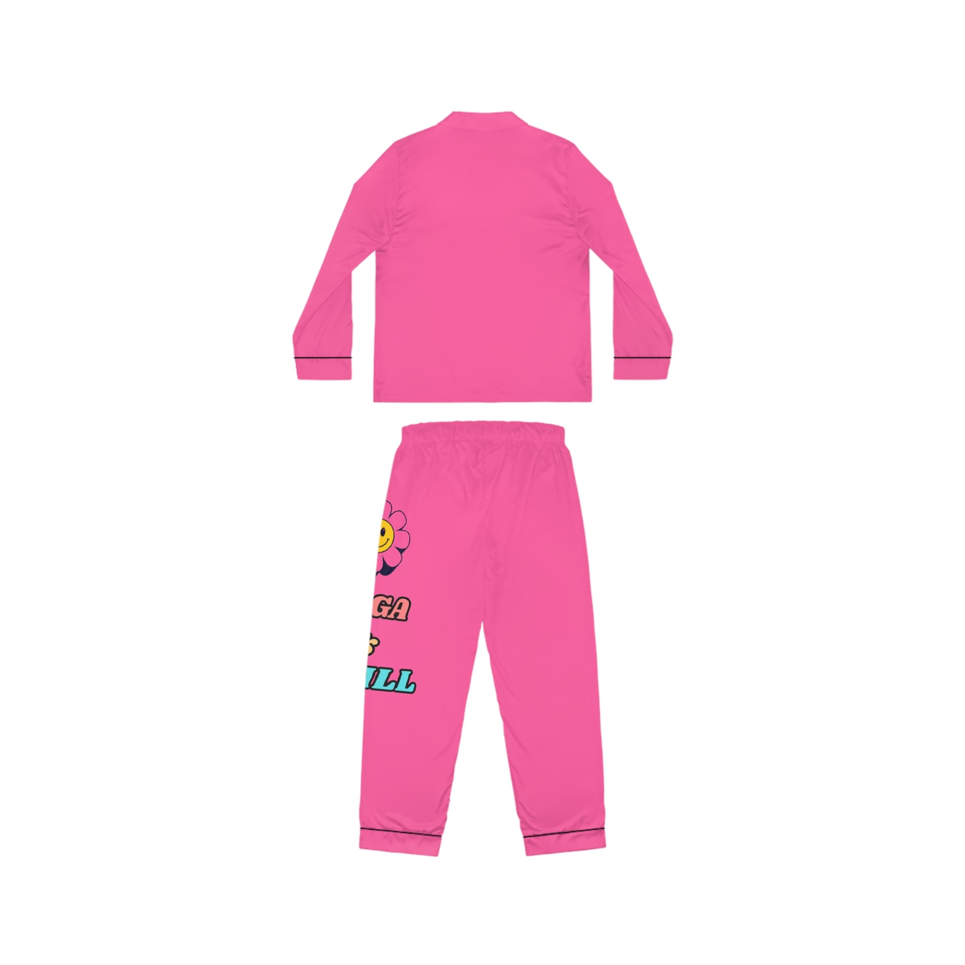 Pink Satin Pajama Set — Women's Heart Hand Graphic Sleepwear