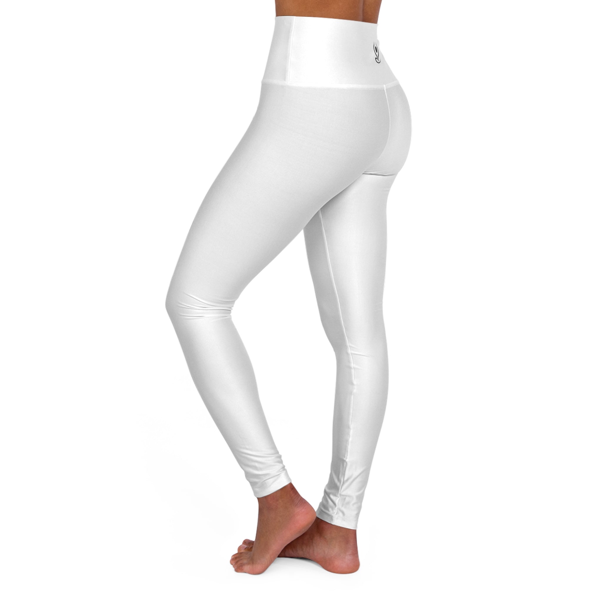 White High-Waisted Yoga Leggings – Minimal Lotus Back Print, Activewear for Yoga & Pilates