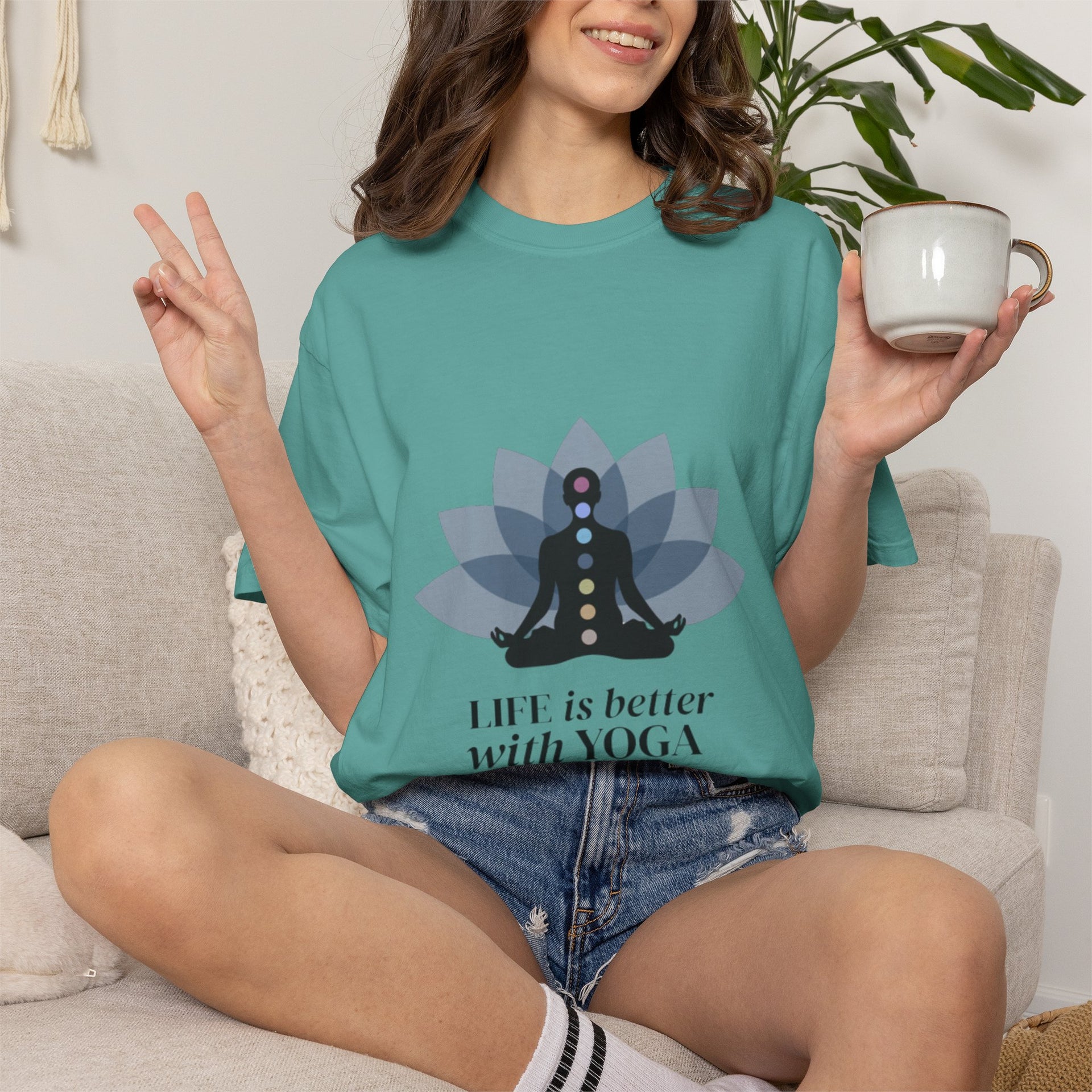 Yoga Chakra T‑Shirt — "Life Is Better With Yoga" Meditation Lotus Tee