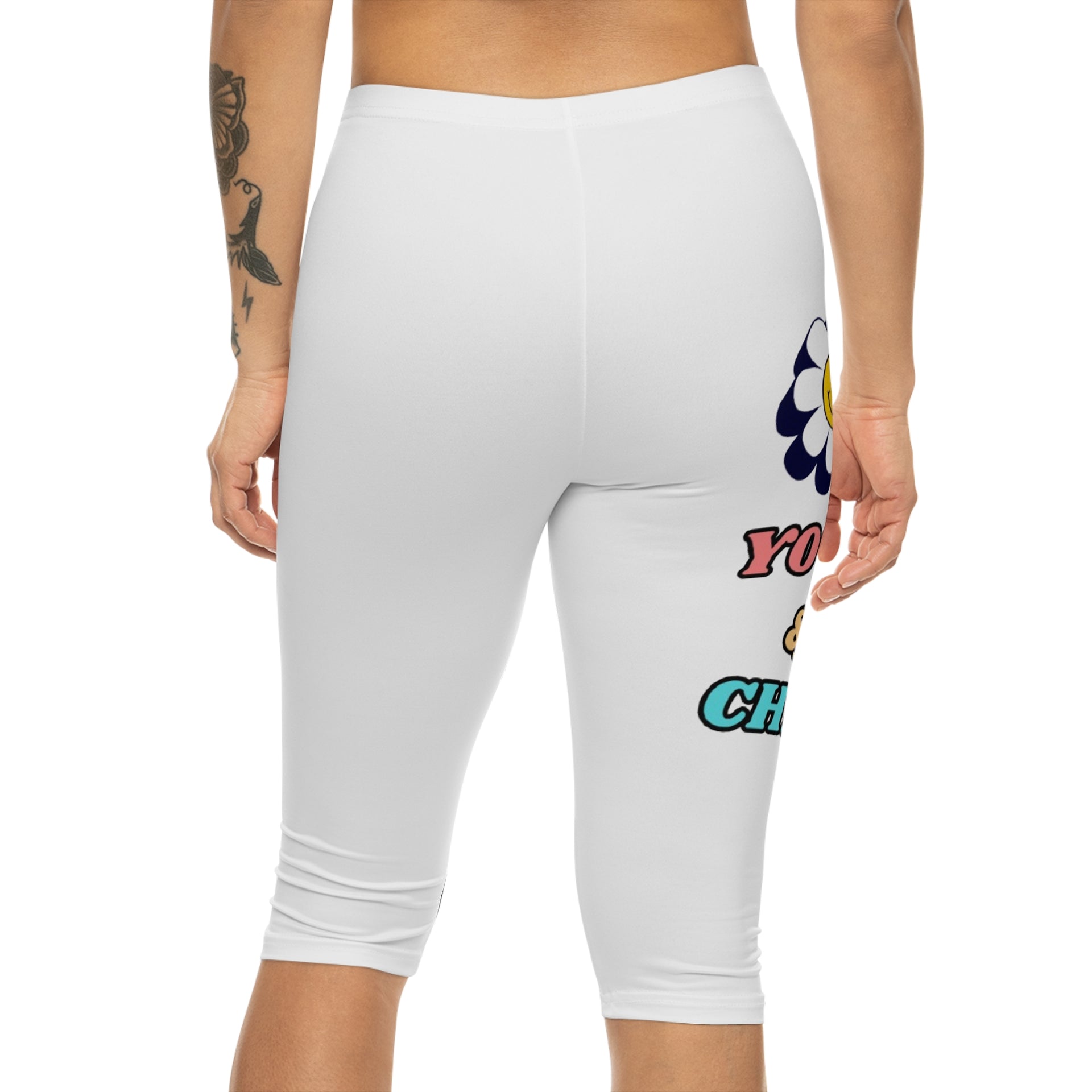 Capri Leggings — 'You Gotta Be Cool' Smiley Flower Graphic