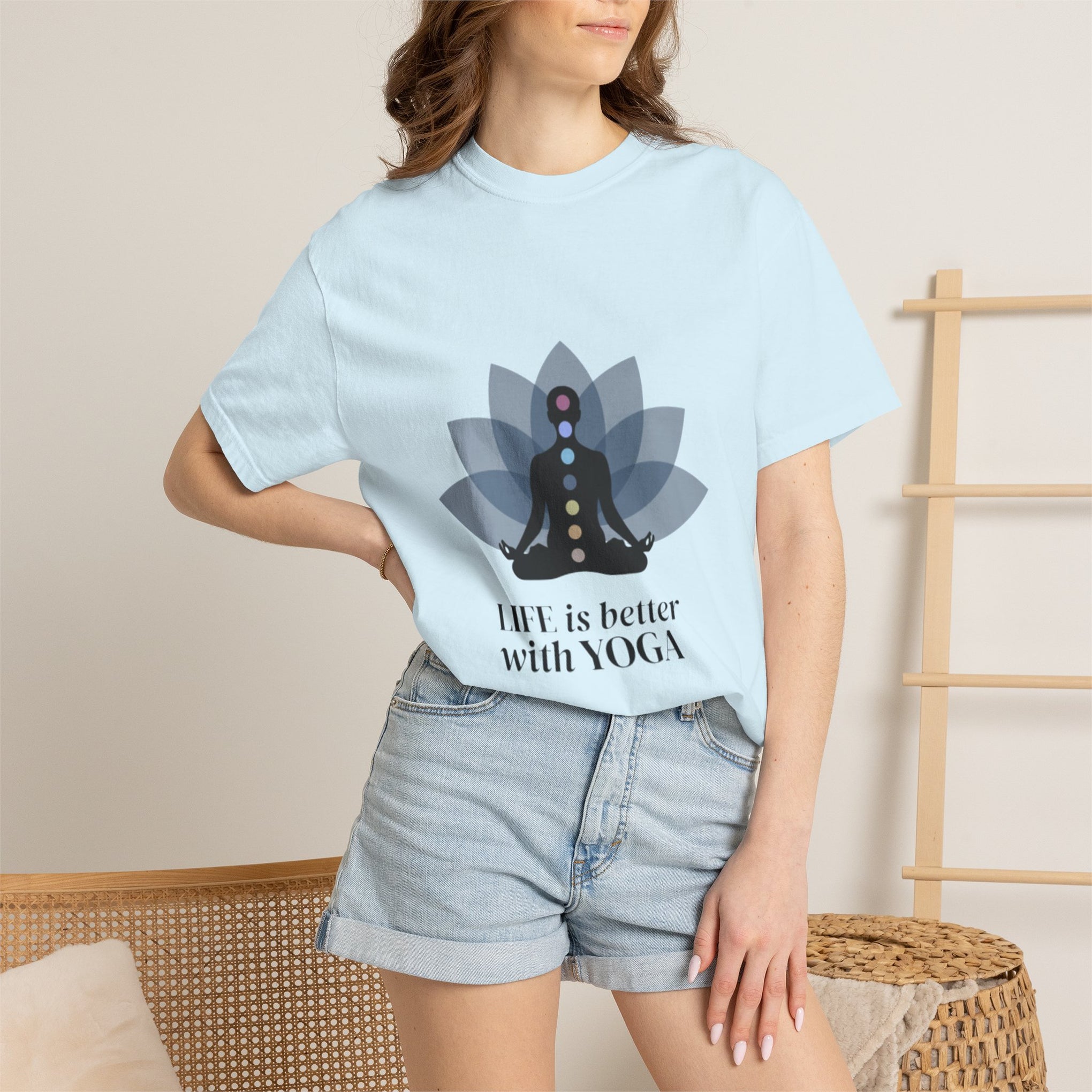 Yoga Chakra T‑Shirt — "Life Is Better With Yoga" Meditation Lotus Tee
