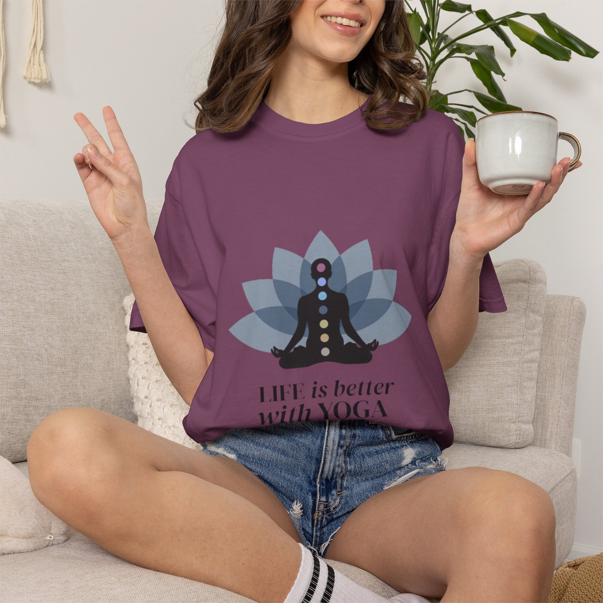 Yoga Chakra T‑Shirt — "Life Is Better With Yoga" Meditation Lotus Tee