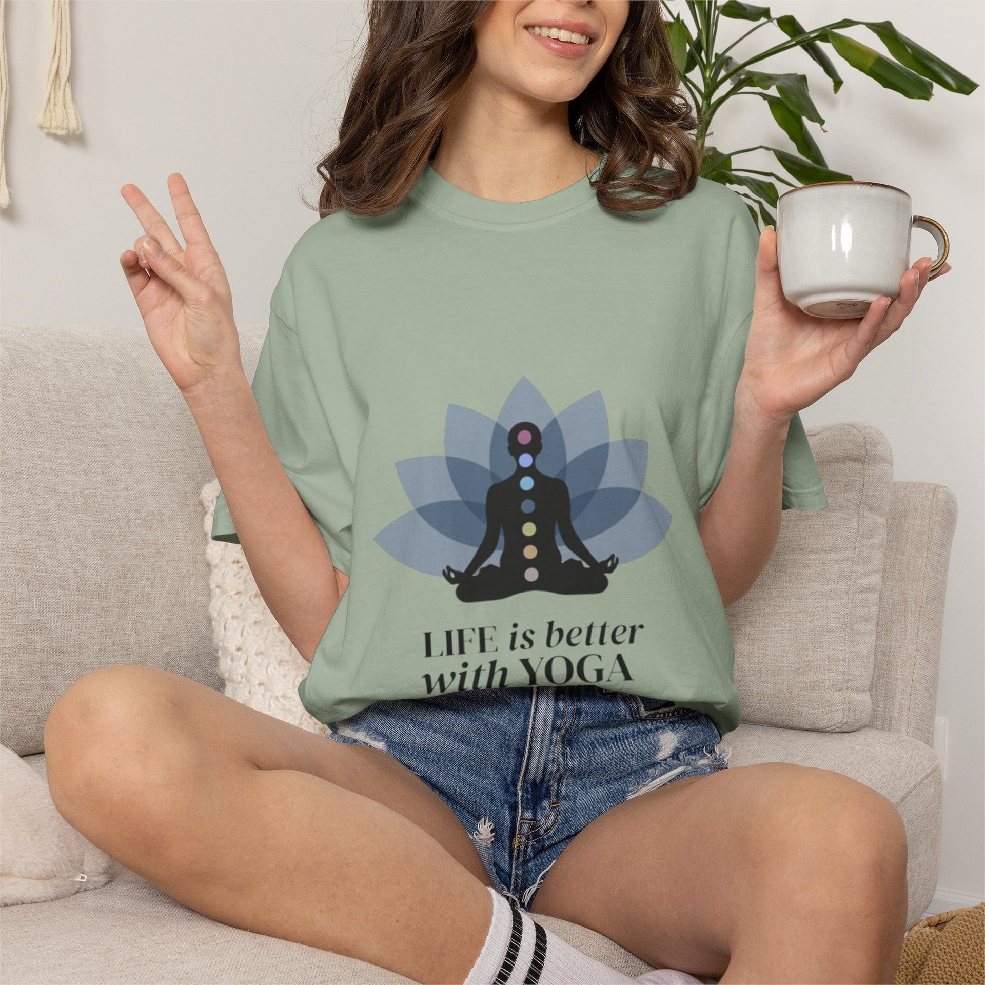 Yoga Chakra T‑Shirt — "Life Is Better With Yoga" Meditation Lotus Tee