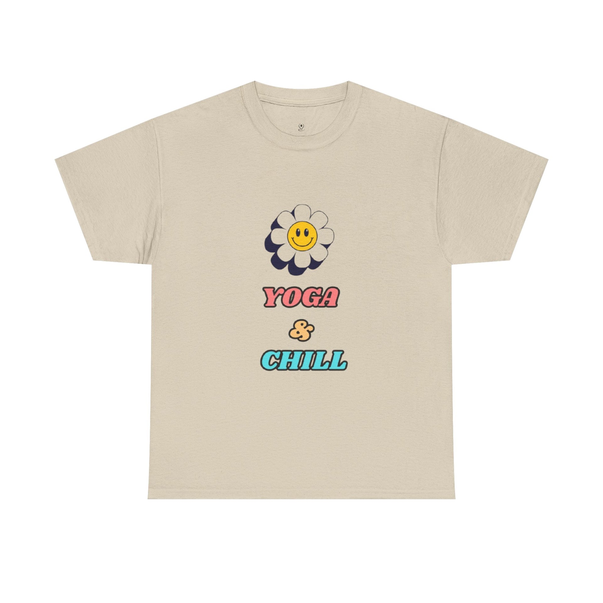 Yoga & Chill T‑Shirt — Smiley Daisy Graphic Tee for Yoga Lovers