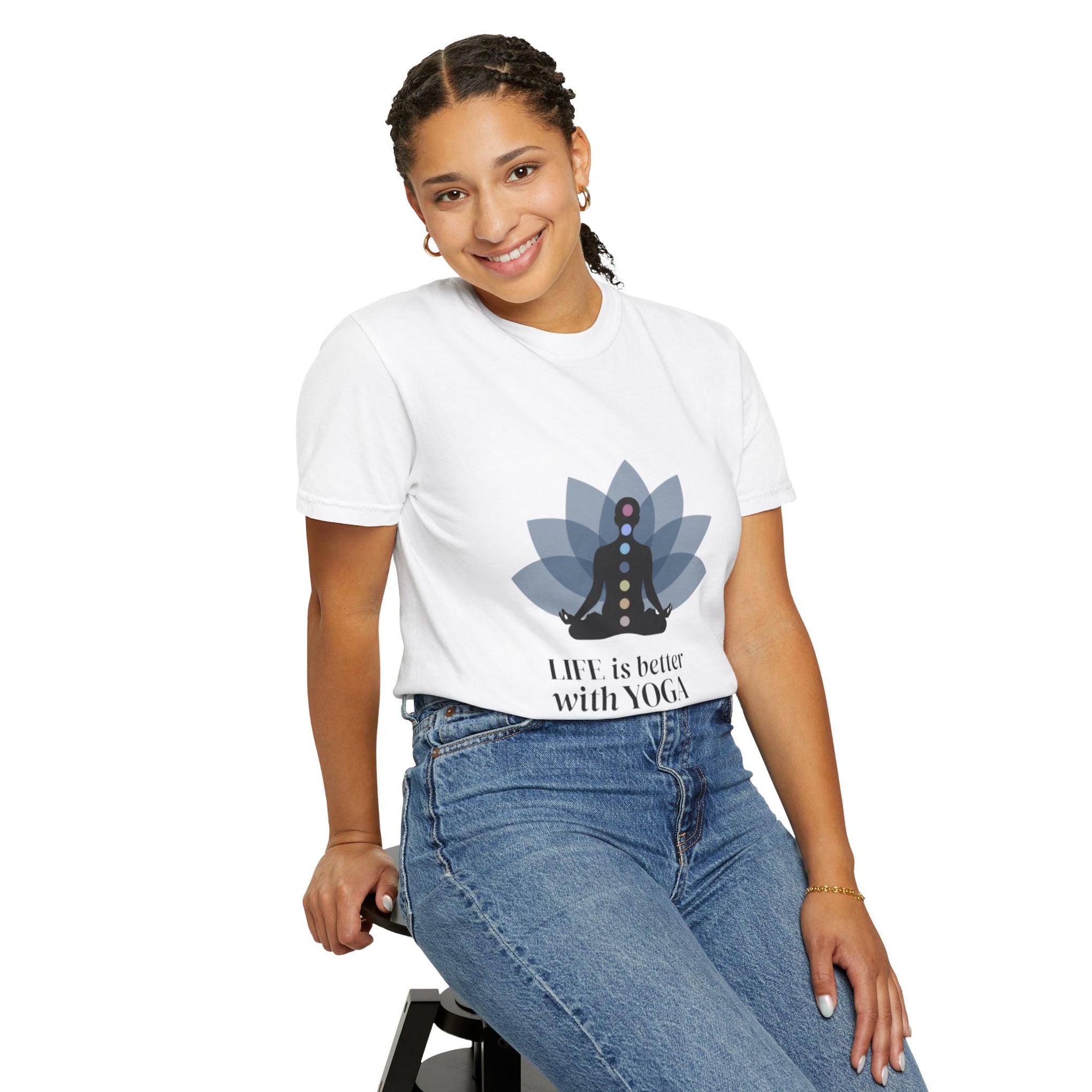 Yoga Chakra T‑Shirt — "Life Is Better With Yoga" Meditation Lotus Tee