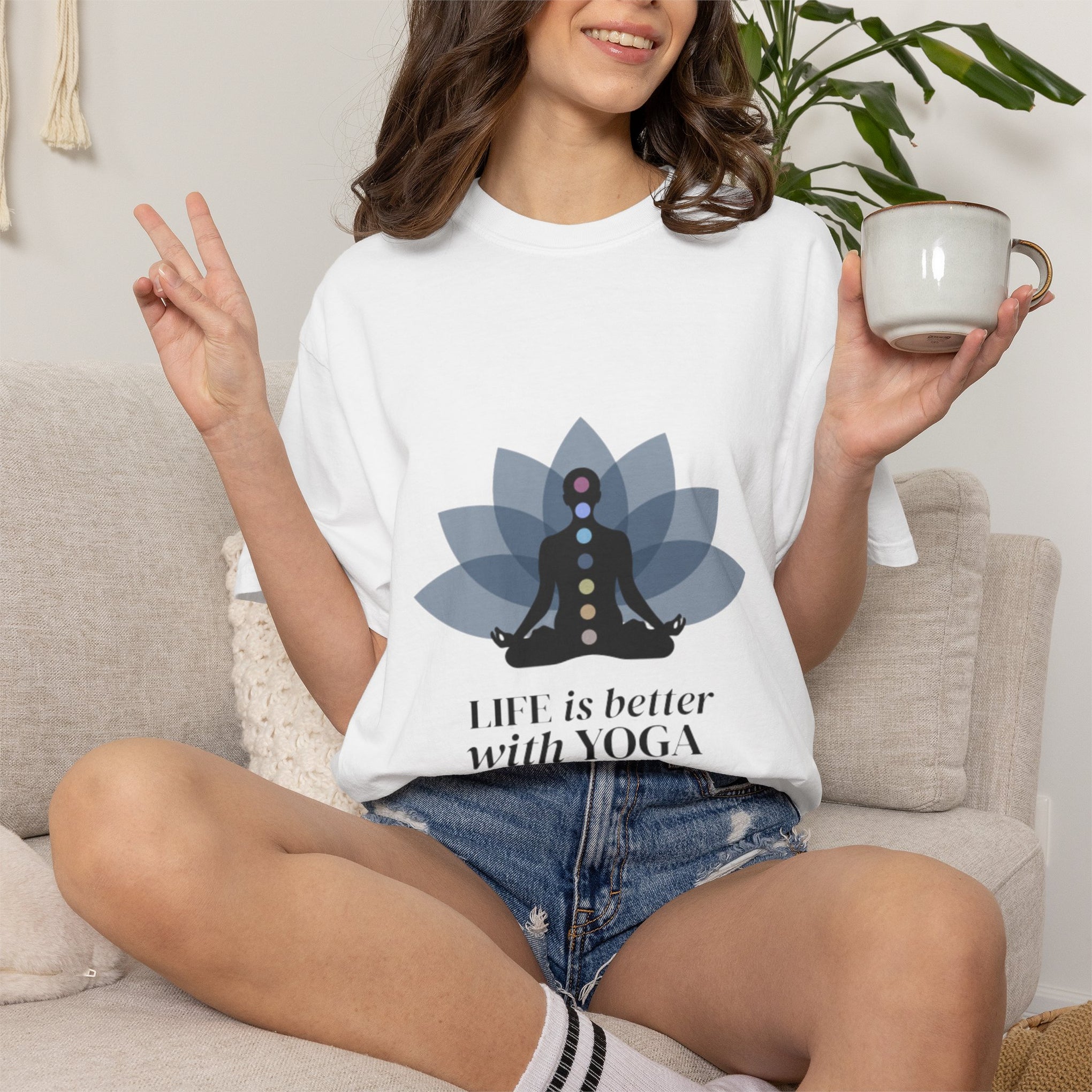 Yoga Chakra T‑Shirt — "Life Is Better With Yoga" Meditation Lotus Tee