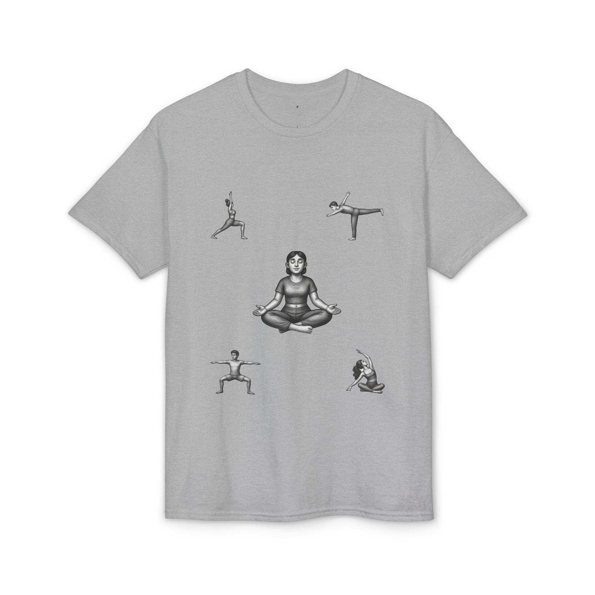 Yoga Poses T-Shirt — Meditating Figure with Asanas Graphic Tee