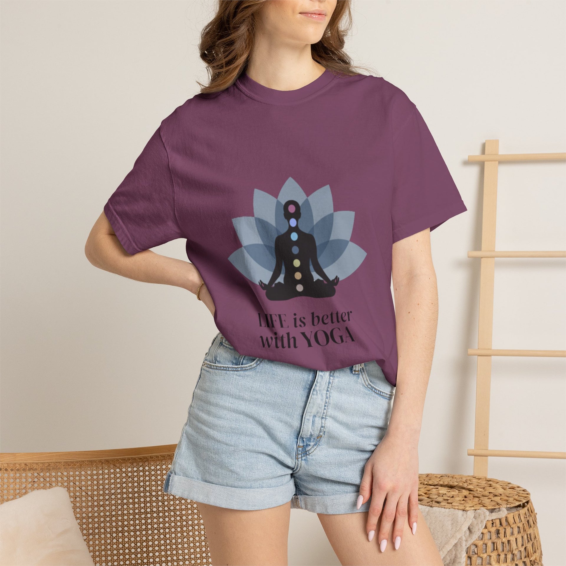 Yoga Chakra T‑Shirt — "Life Is Better With Yoga" Meditation Lotus Tee